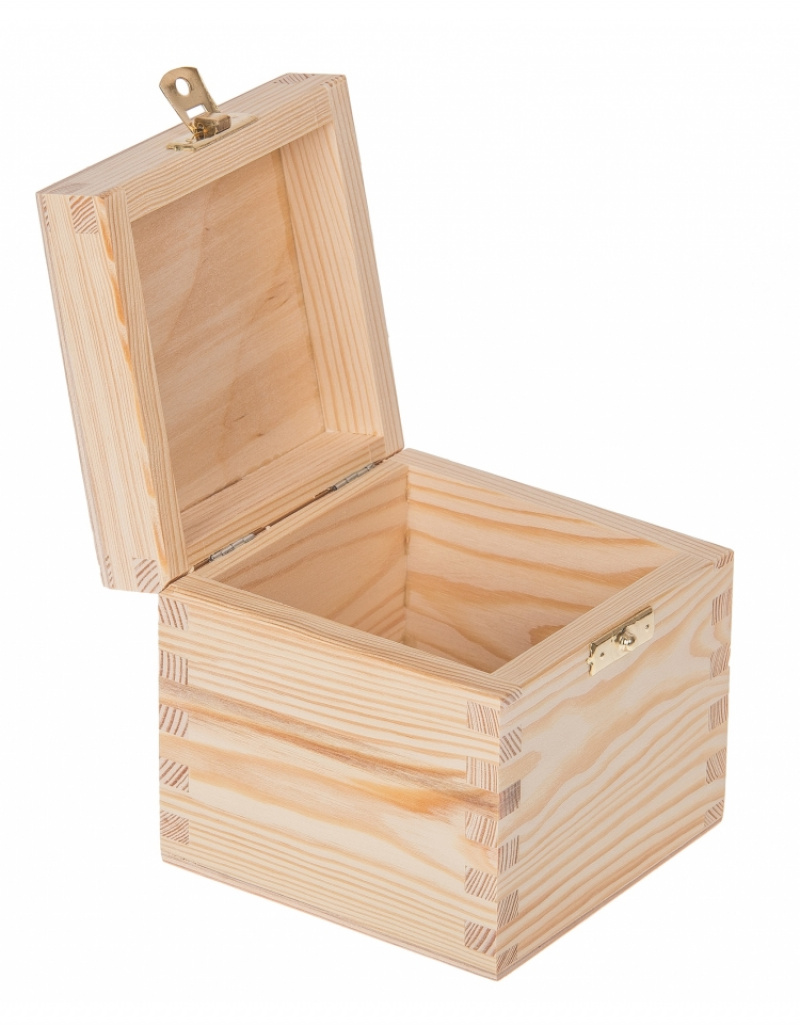Levně FK Dřevěná krabička se sponou - 11x11x11 cm, Přírodní