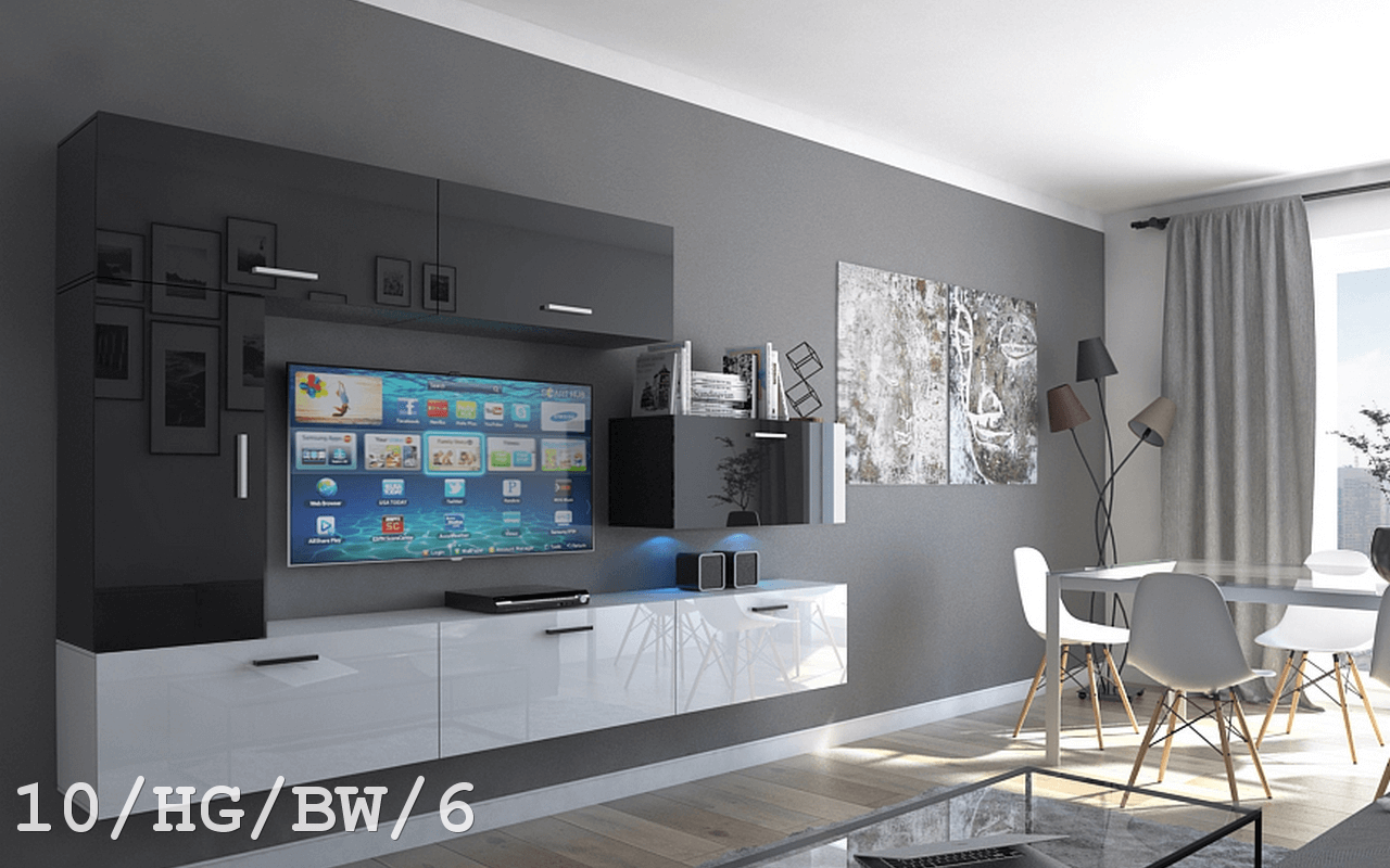 Ral Obývací stěna Paris 8 - Černo-bílý lesk