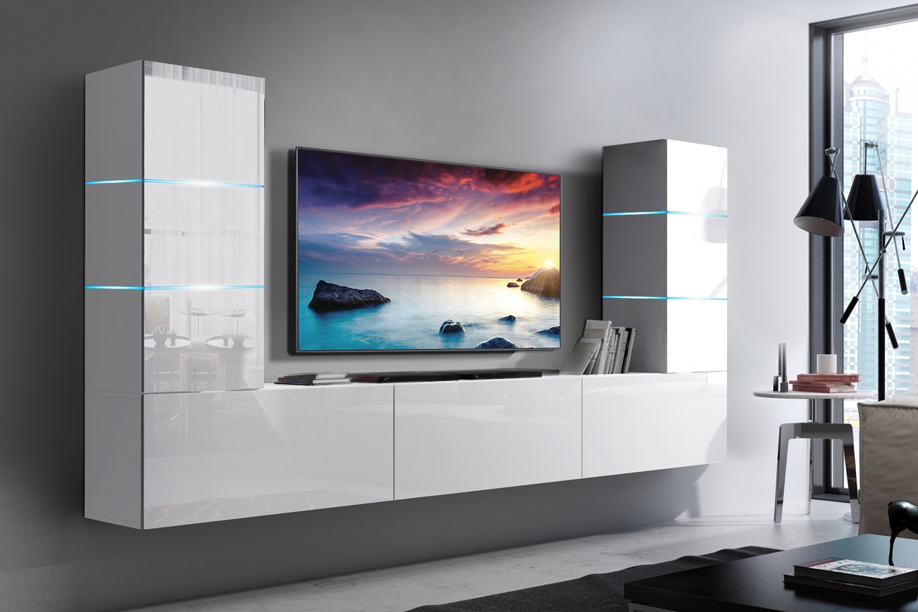 Ral Obývací stěna TEXAS 4, 273 cm - Bílý lesk