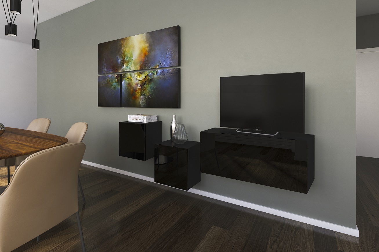 Ral Obývací stěna GEORGIA 1, 191 cm - Černý lesk