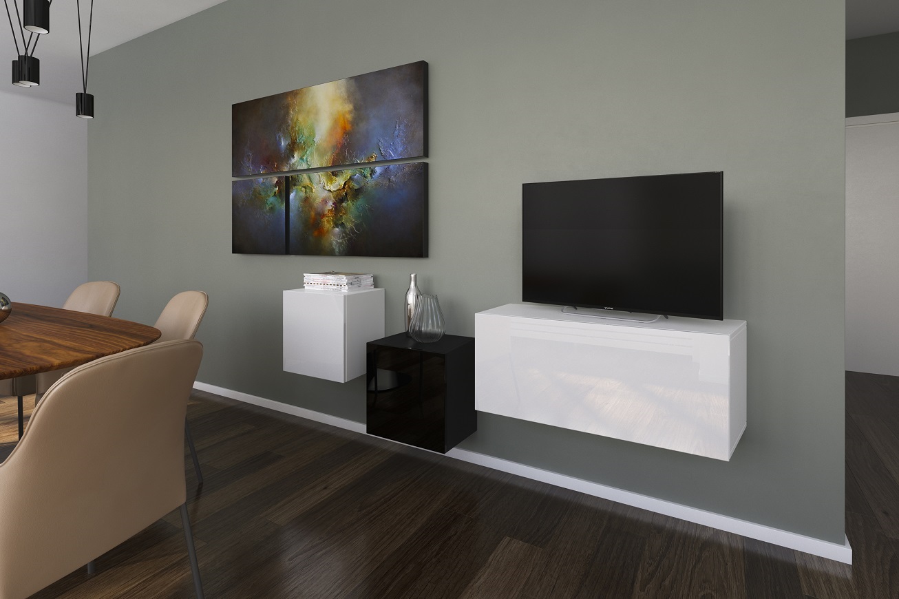 Ral Obývací stěna GEORGIA 5, 191 cm - Bílo/černý lesk