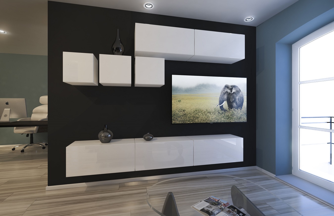 Ral Obývací stěna VIRGINIE 4, 249 cm - Bílý lesk