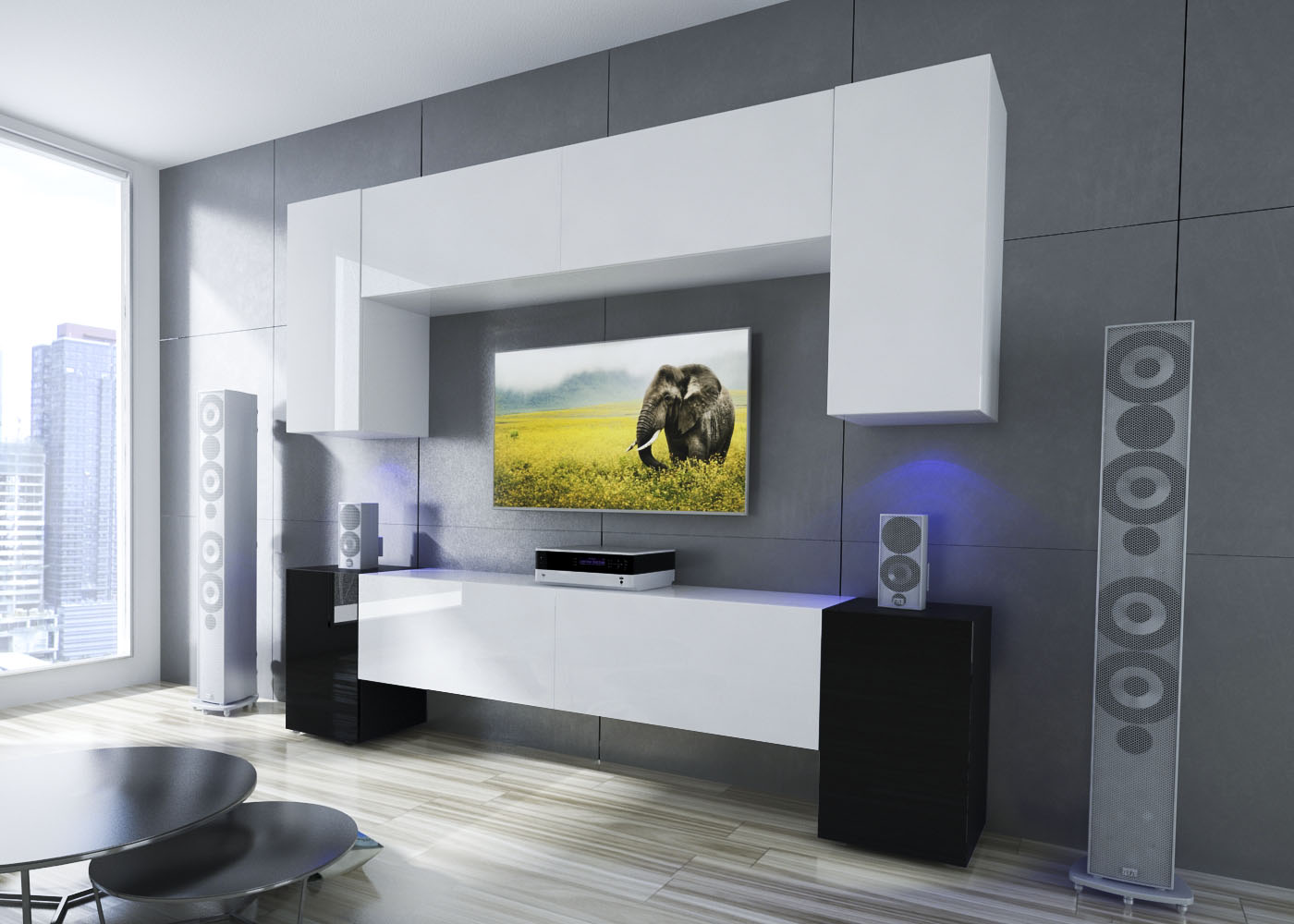 Ral Obývací stěna DALY 6, 256 cm - Bílo/černý lesk