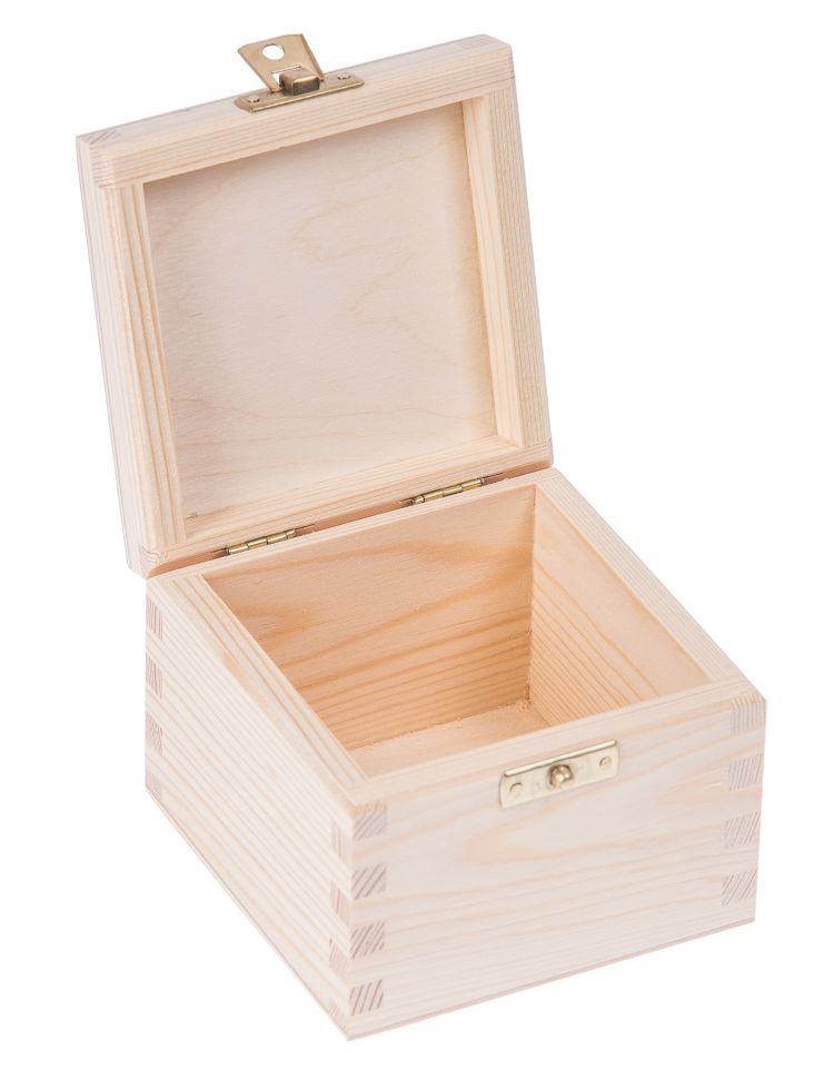 FK Dřevěná krabička se sponou - 10x10x8 cm, Přírodní