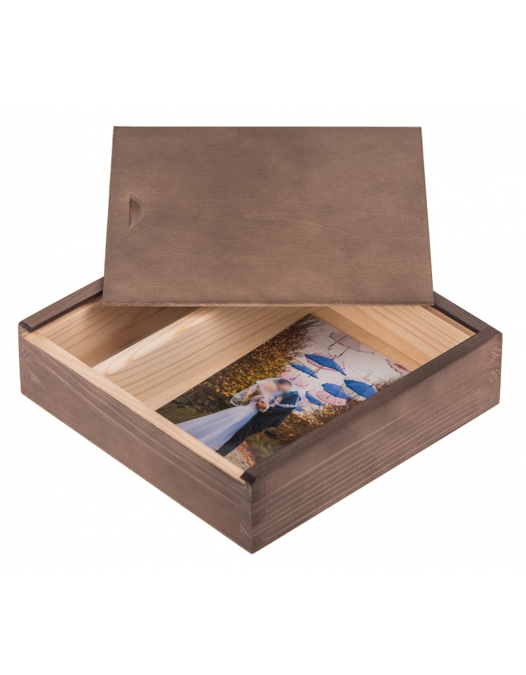 FK Dřevěná krabička na fotografie 10x15 - 19x19x5 cm, Tmavě hnědá