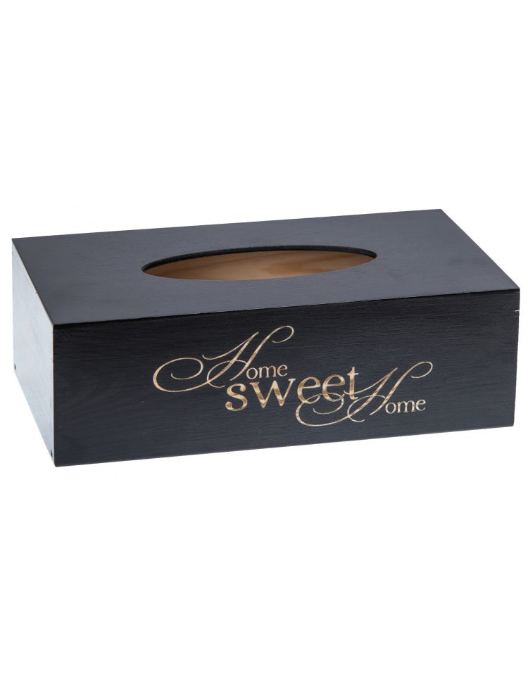 Levně FK Dřevěná krabička na kapesníky Home Sweet Home - 26x14x8 cm, Černá