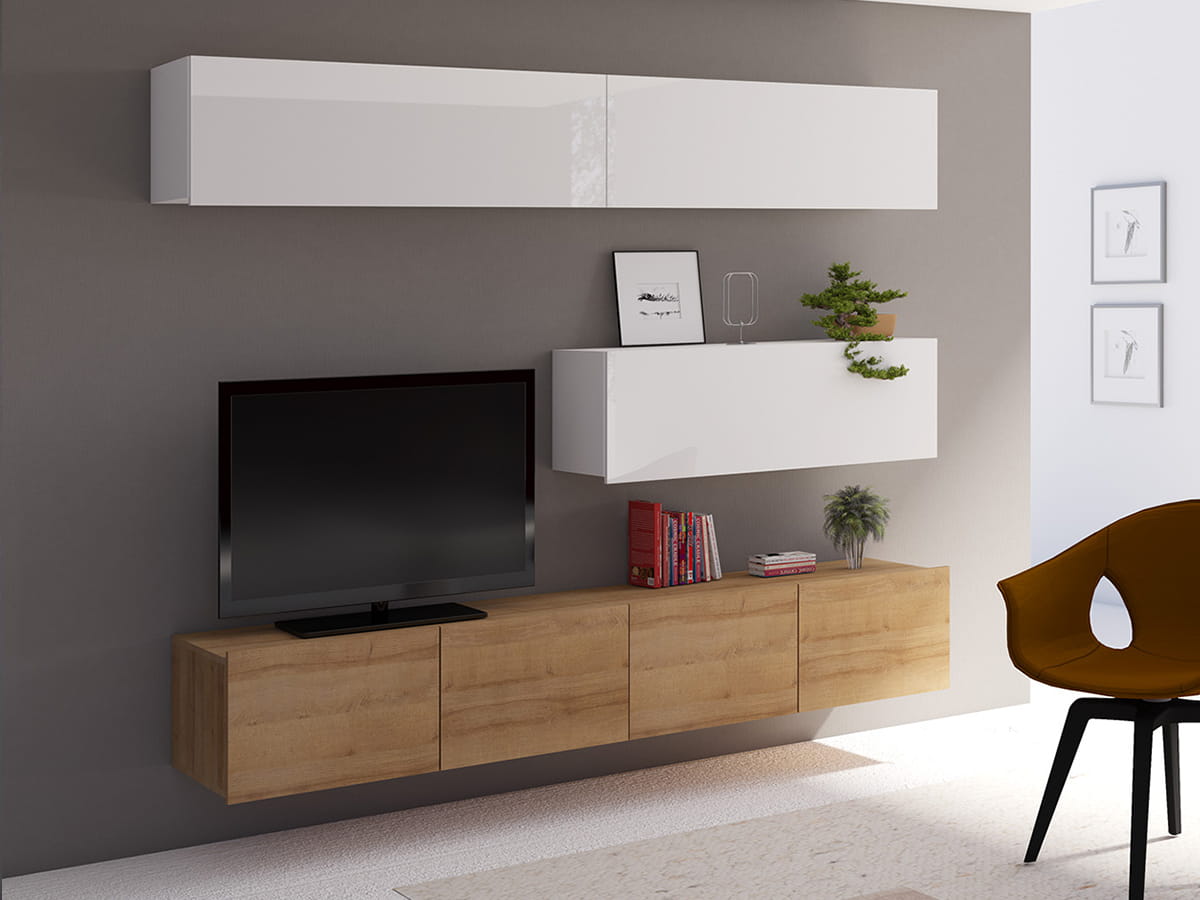 GAB Obývací stěna LORONA 8, Bílá/Zlatý dub 210 cm