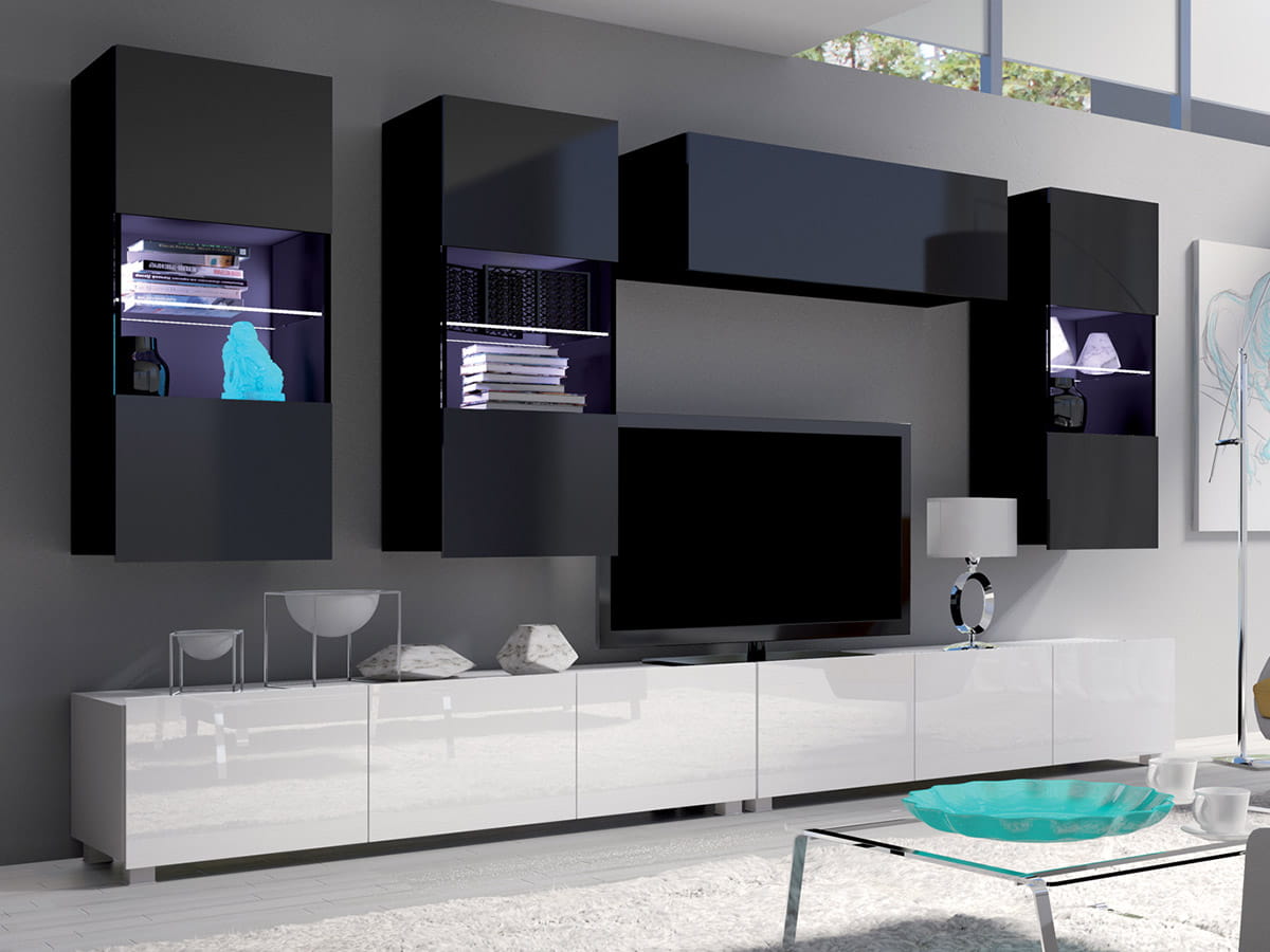 GAB Obývací stěna LORONA 11, Bílá/Černá 300 cm