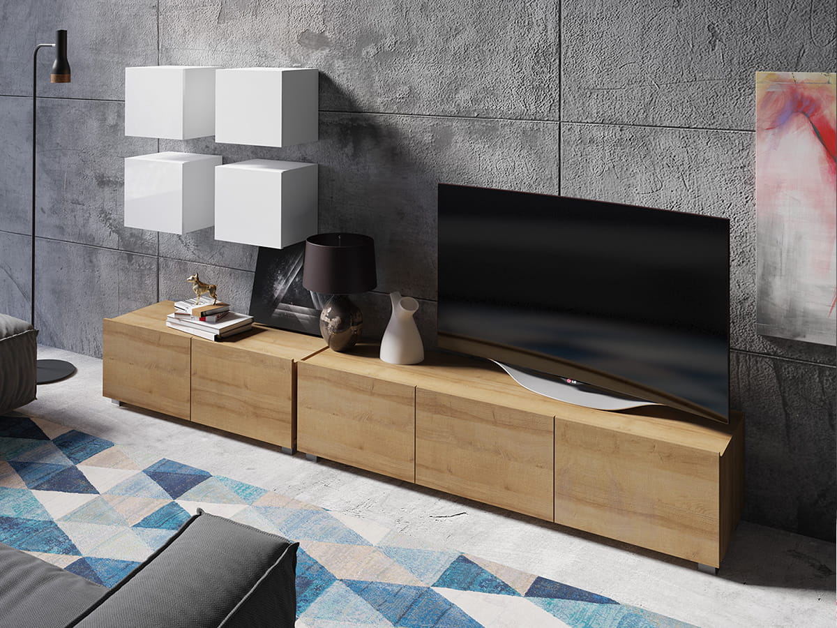 GAB Obývací stěna LORONA 18, Bílá/Zlatý dub 250 cm