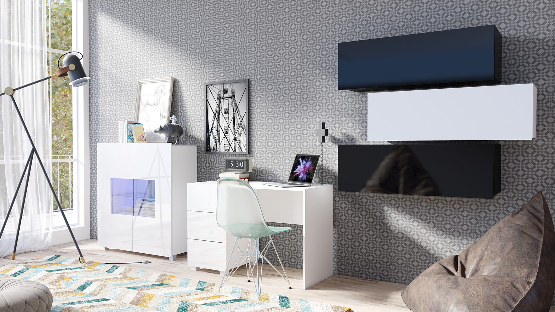 GAB Sestava nábytku - LORONA 15, Bílá/Černá