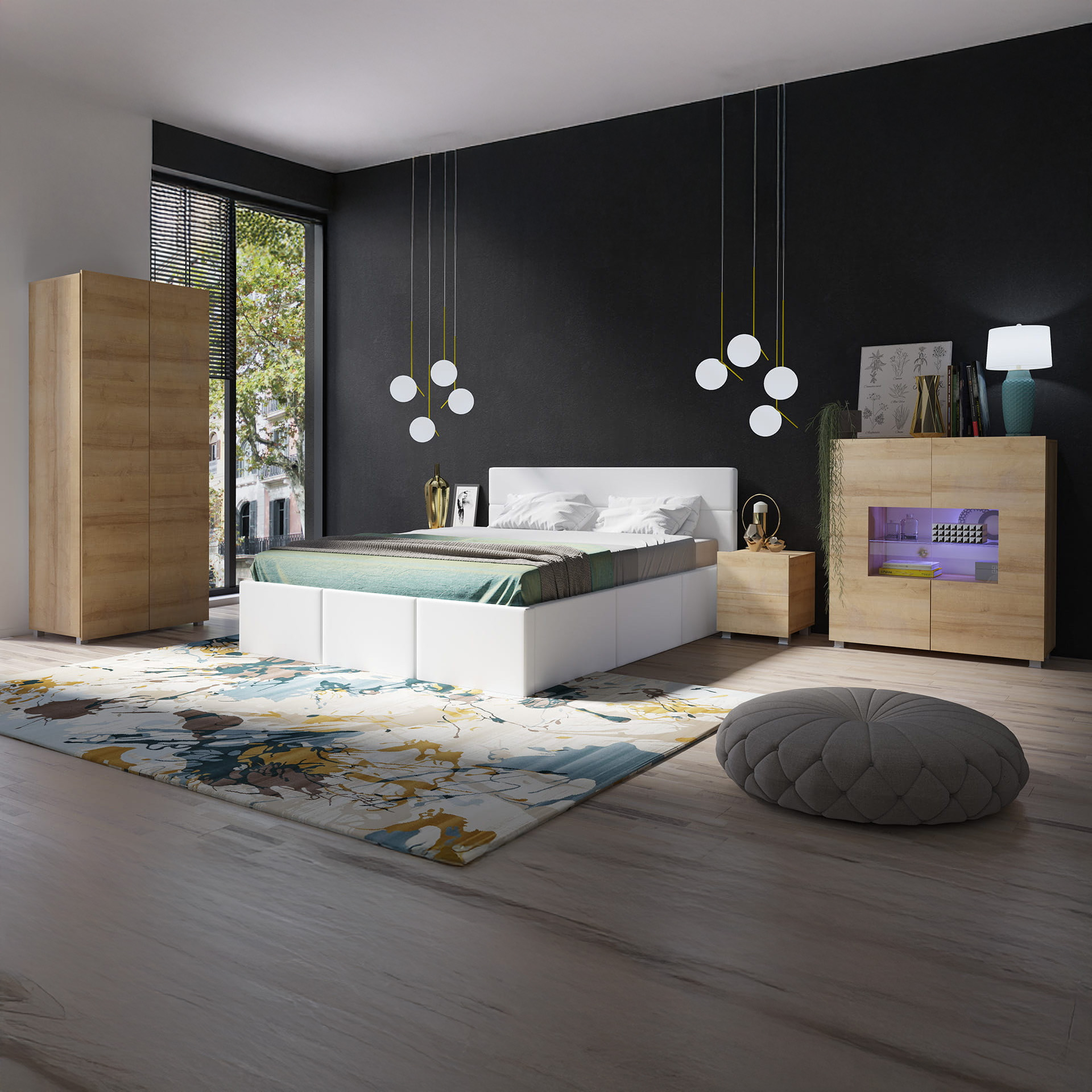 GAB Sestava nábytku LORONA 19, Bílá/Zlatý dub