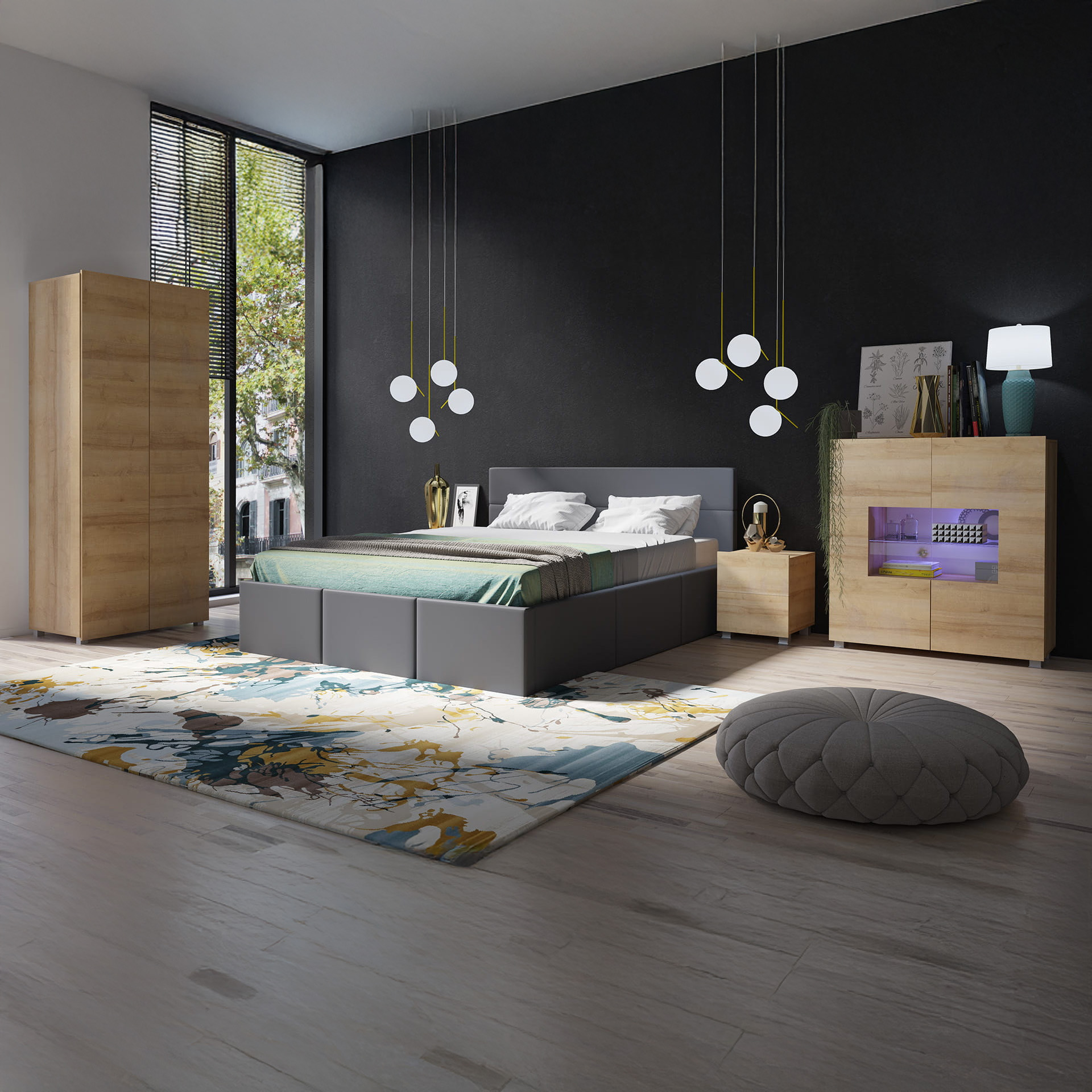 GAB Sestava nábytku LORONA 19, Zlatý dub/Grafit