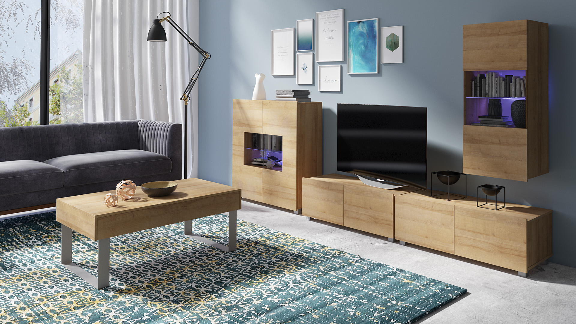 GAB Obývací stěna + konferenční stolek LORONA 22, Zlatý dub