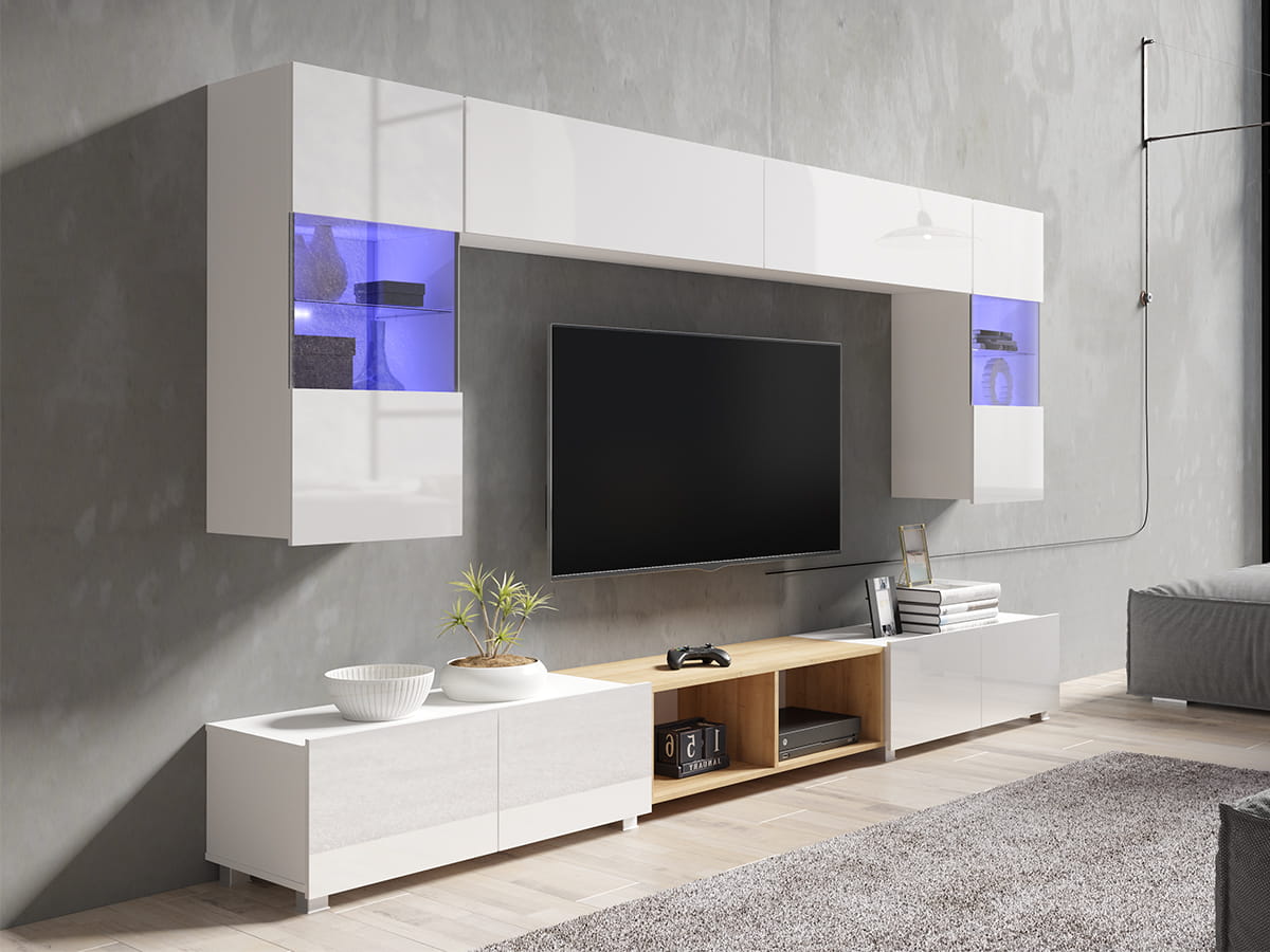 GAB Obývací stěna LORONA 24, Bílá/Zlatý dub 300 cm