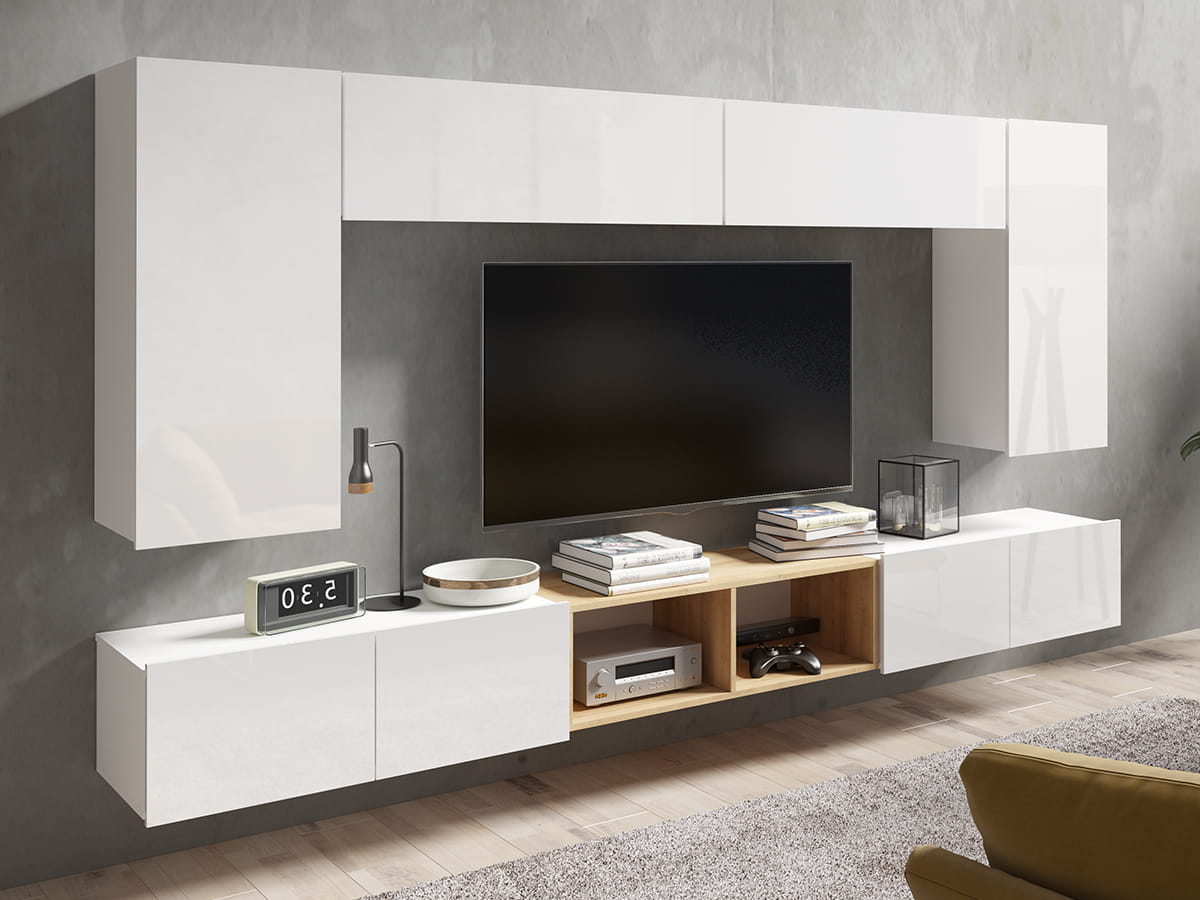 GAB Obývací stěna LORONA 23, Bílá/Zlatý dub 300 cm