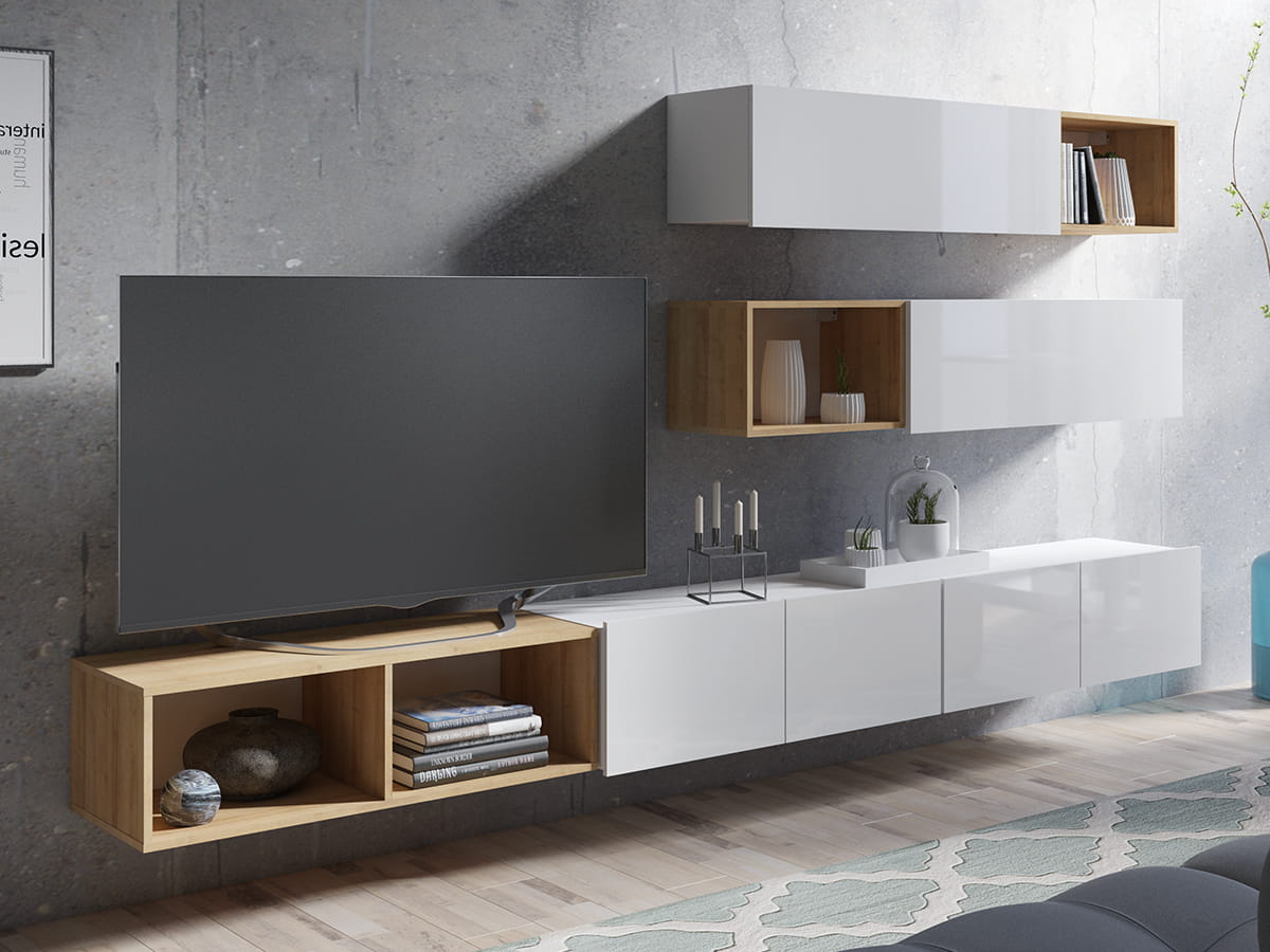 GAB Obývací stěna LORONA 25, Bílá/Zlatý dub 300 cm