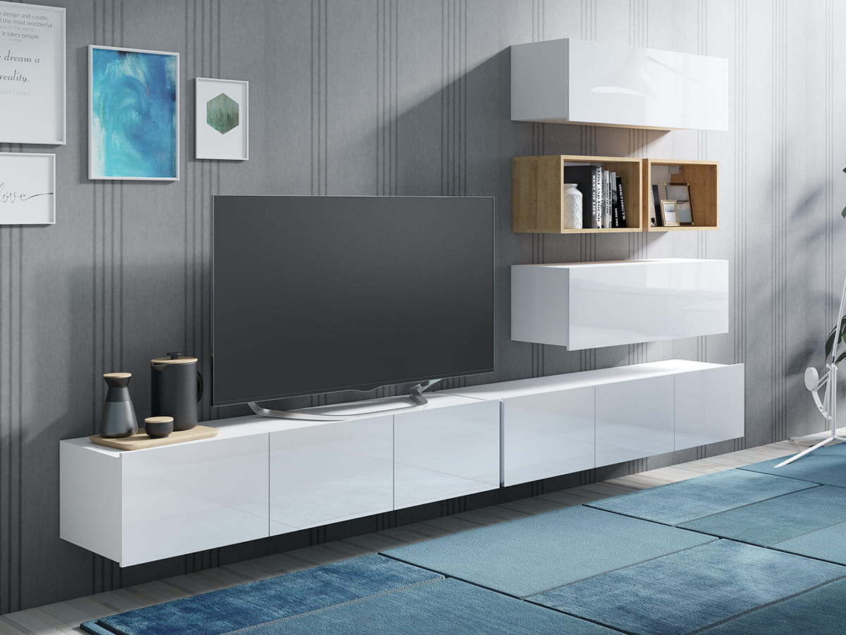 GAB Obývací stěna LORONA 27, Bílá/Zlatý dub 300 cm