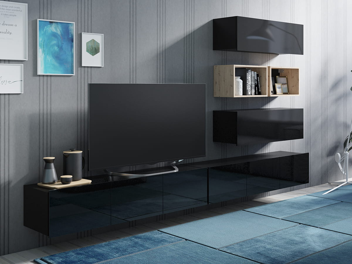 GAB Obývací stěna LORONA 27, Černá/Dub Artisan 300 cm