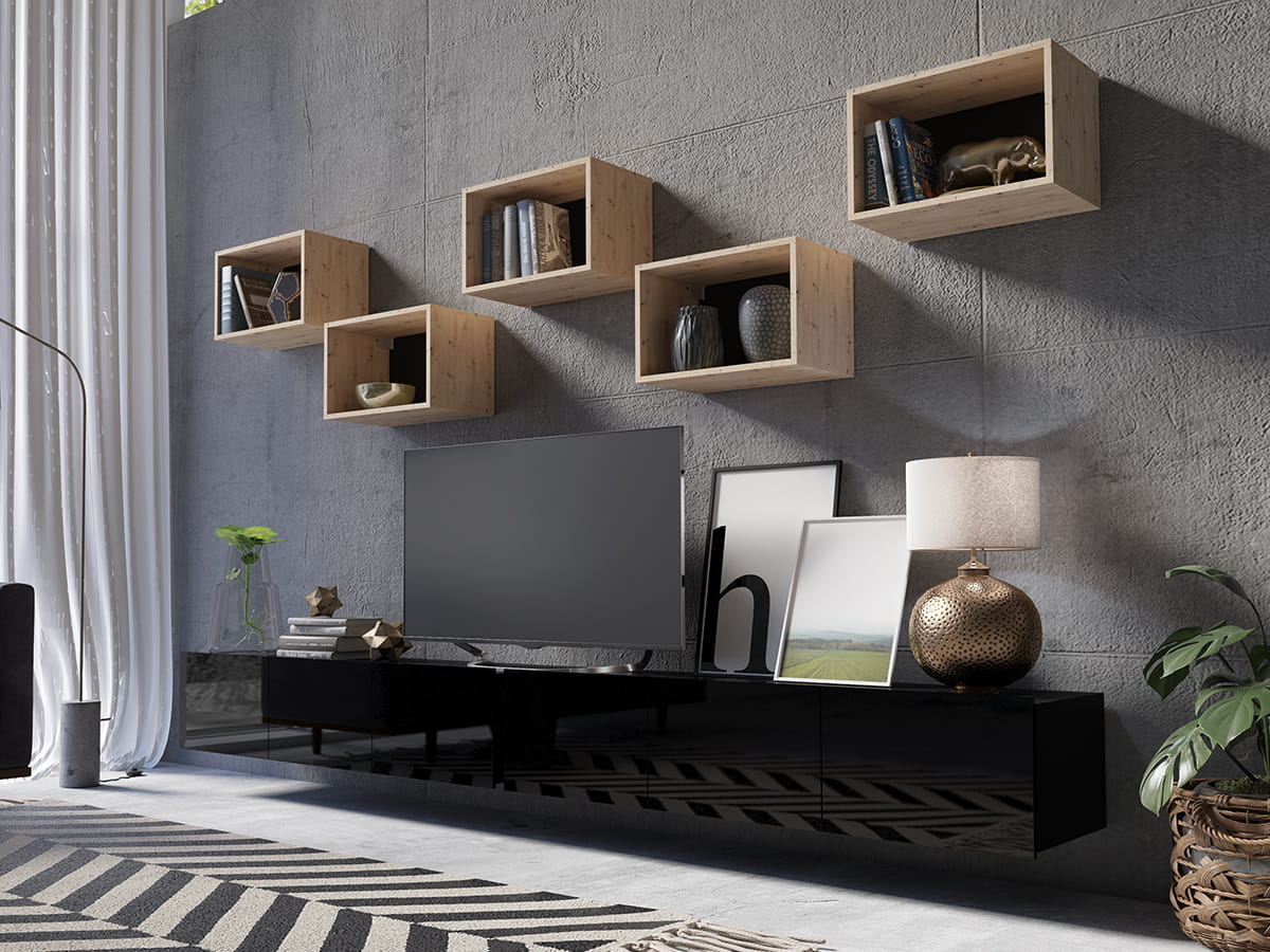 GAB Obývací stěna LORONA 32, Černá/Dub Artisan 300 cm