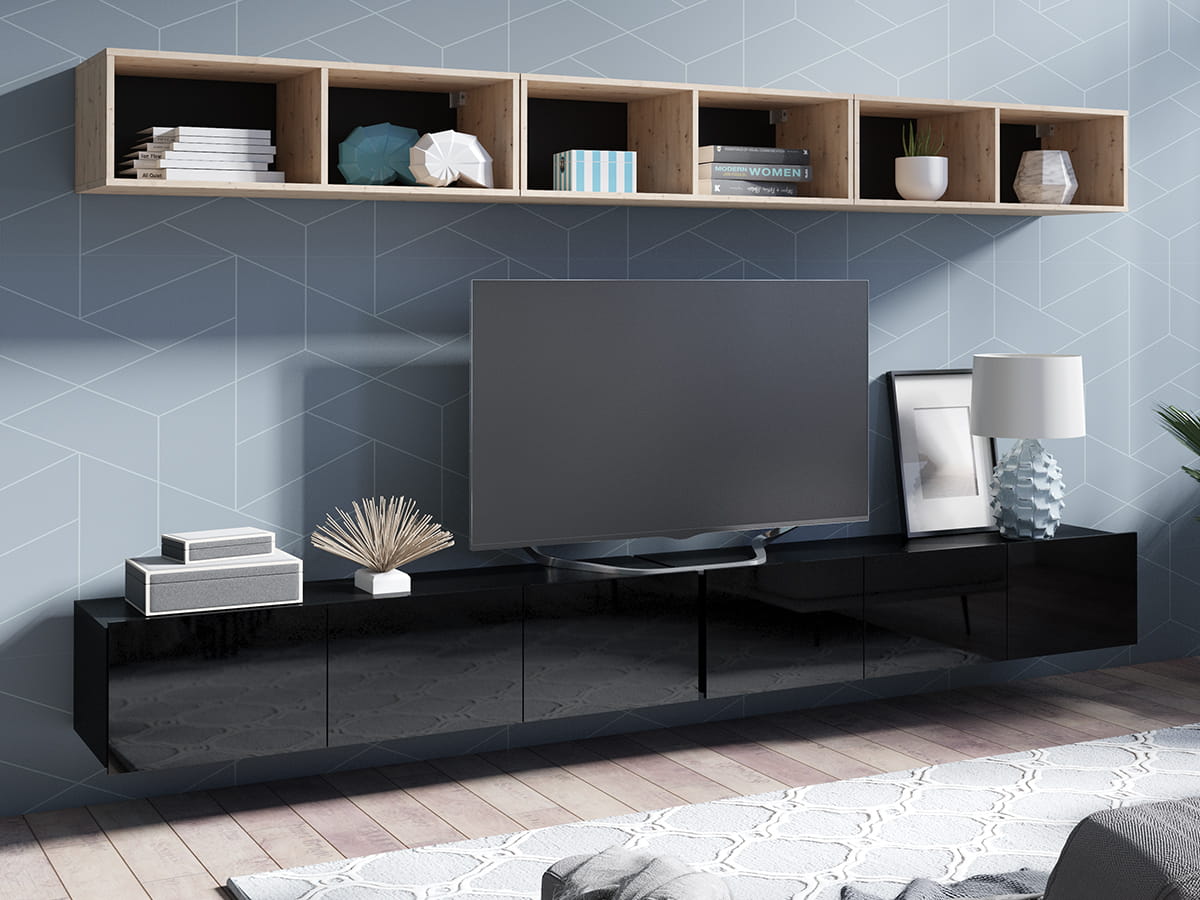 GAB Obývací stěna LORONA 33, Černá/Dub Artisan 300 cm