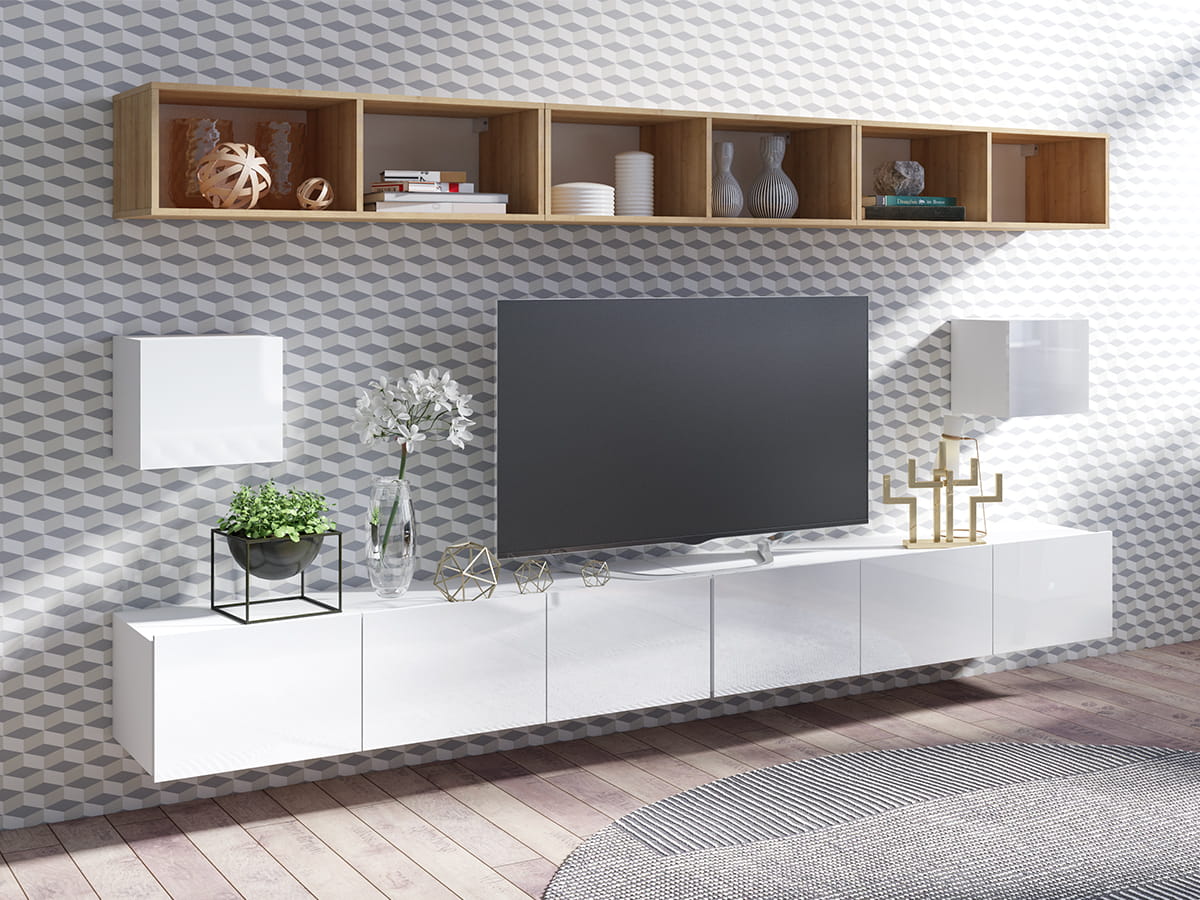 GAB Obývací stěna LORONA 34, Bílá/Zlatý dub 300 cm