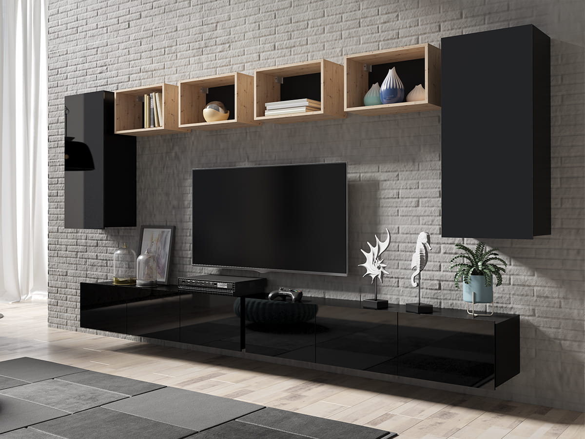 GAB Obývací stěna LORONA 35, Černá/Dub Artisan 300 cm