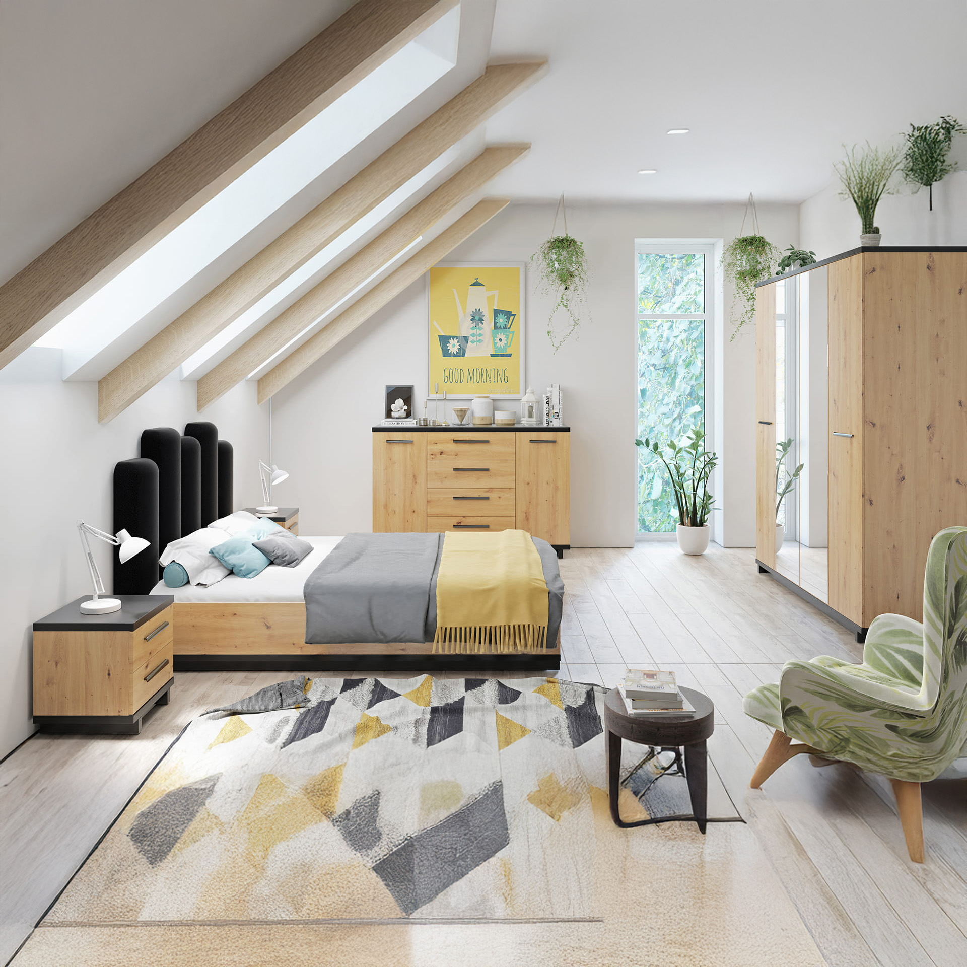 GAB Sestava nábytku - Irys 5 (Černý mat + Řemeslný dub)