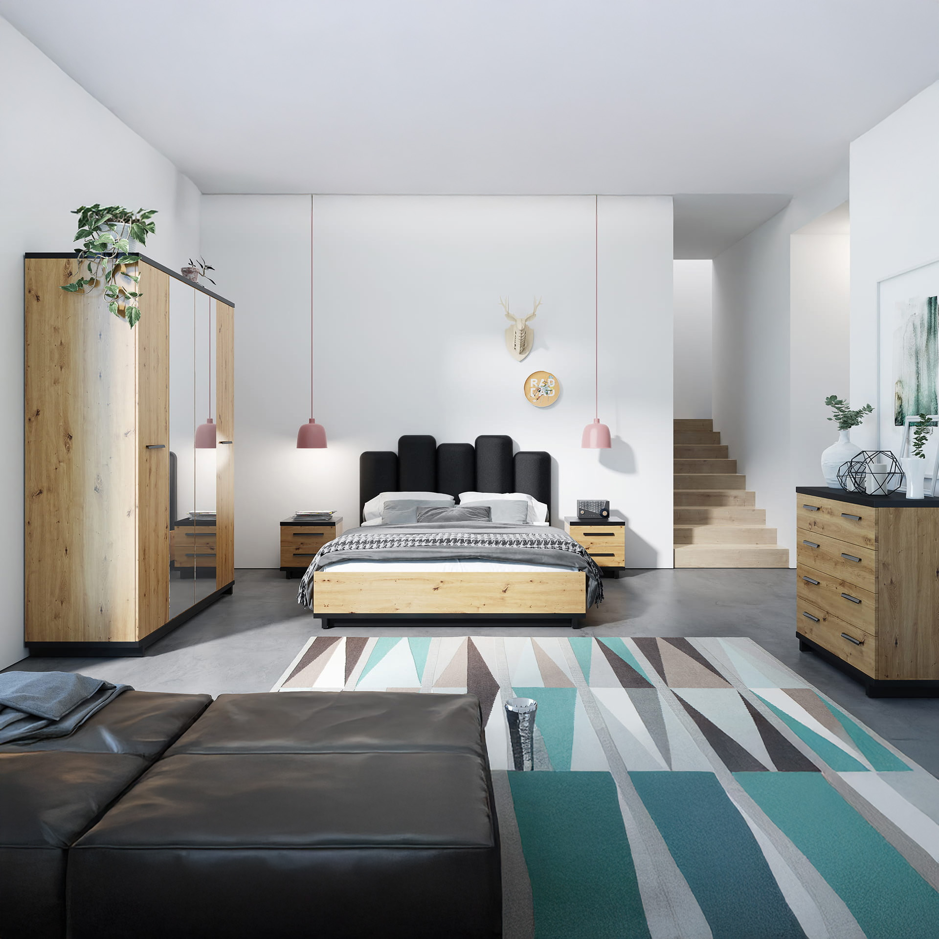 GAB Sestava nábytku - Irys 6 (Černý mat + Řemeslný dub)