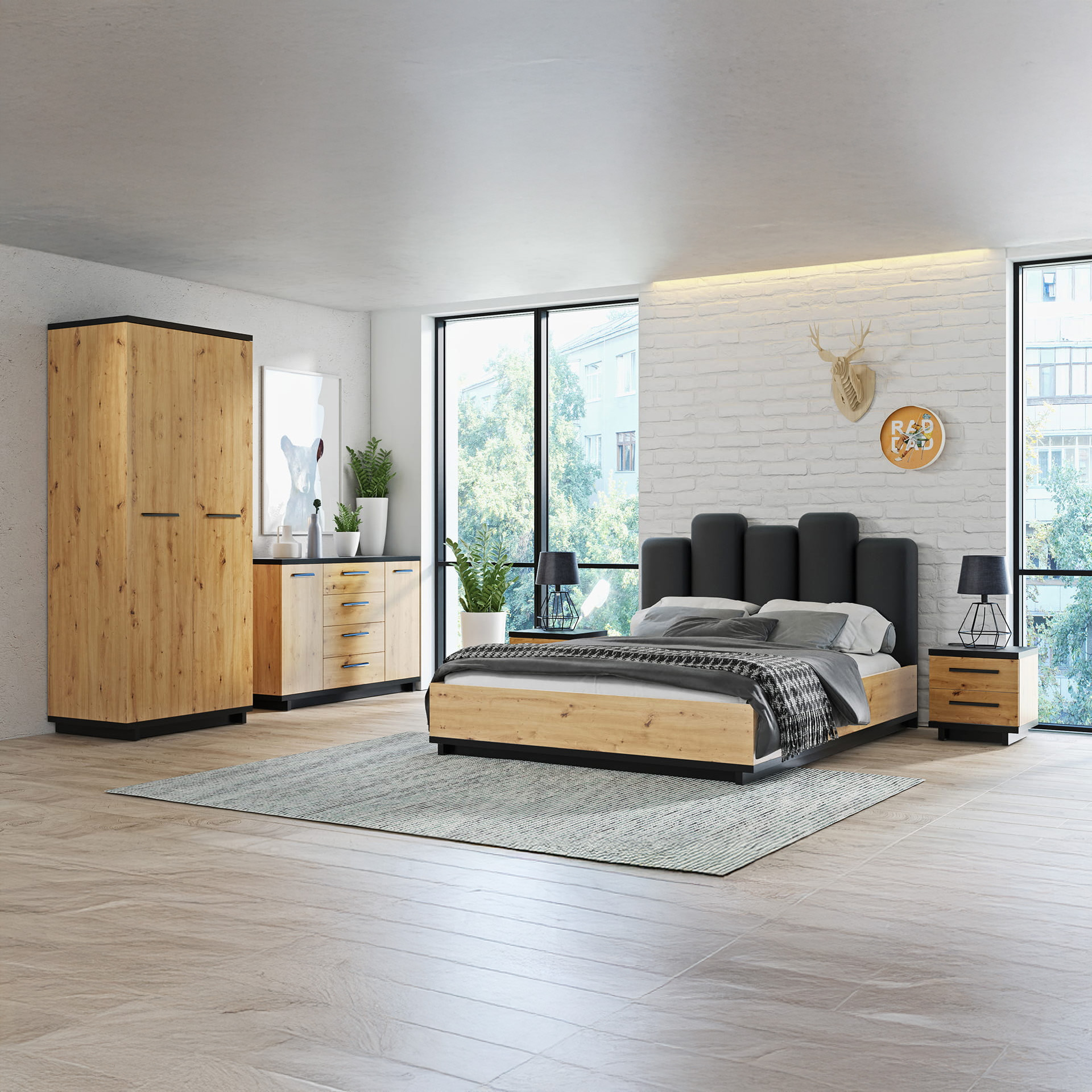 GAB Sestava nábytku - Irys 7 (Černý mat + Řemeslný dub)