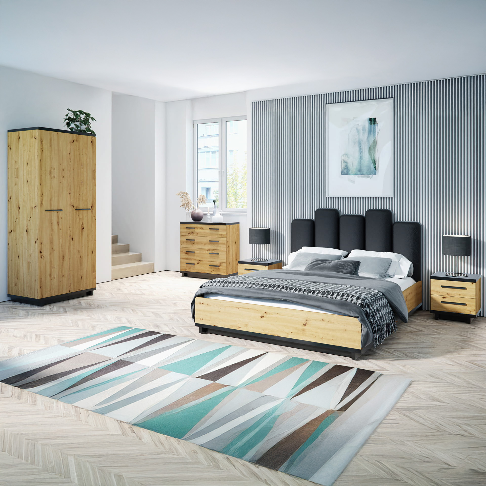 GAB Sestava nábytku - Irys 8 (Černý mat + Řemeslný dub)