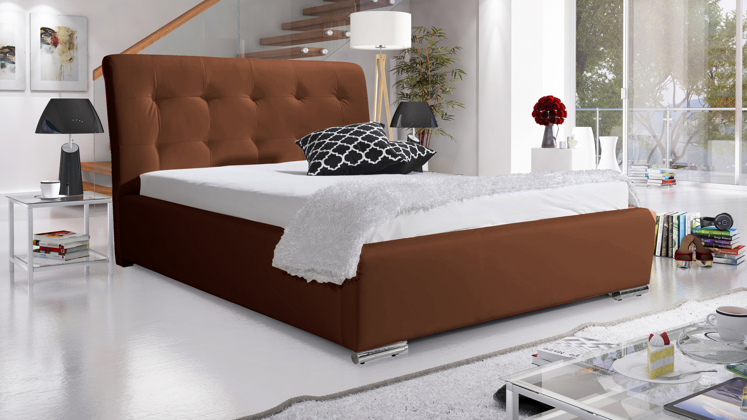 Eka Čalouněná postel Star - Eko-kůže 90x200 cm Barva látky Eko-kůže: Hnědá (15), Úložný prostor: S dřevěným rámem úložného prostoru