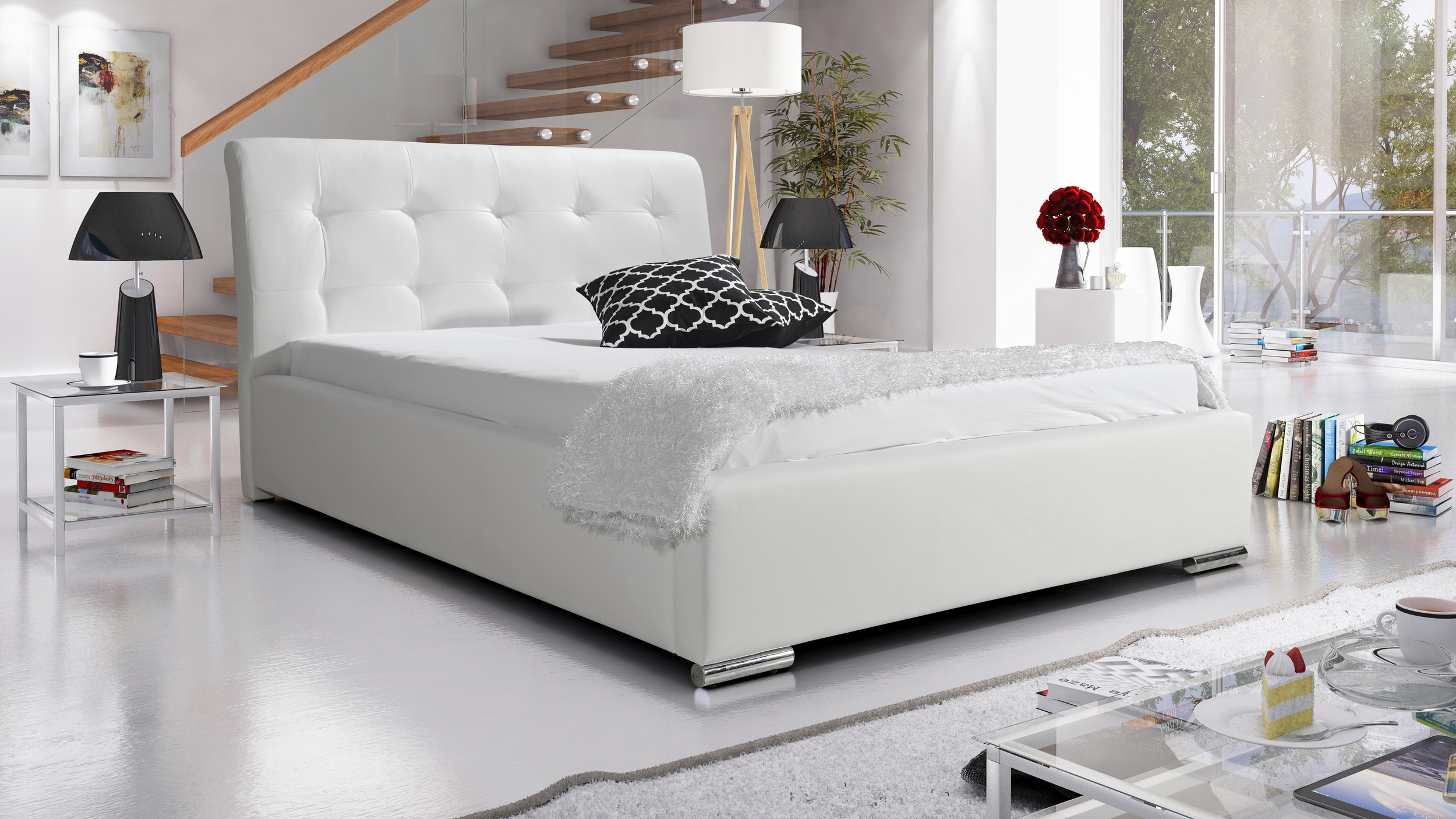 Eka Čalouněná postel Star - Eko-kůže 90x200 cm Barva látky Eko-kůže: Bílá (17), Úložný prostor: S dřevěným rámem úložného prostoru