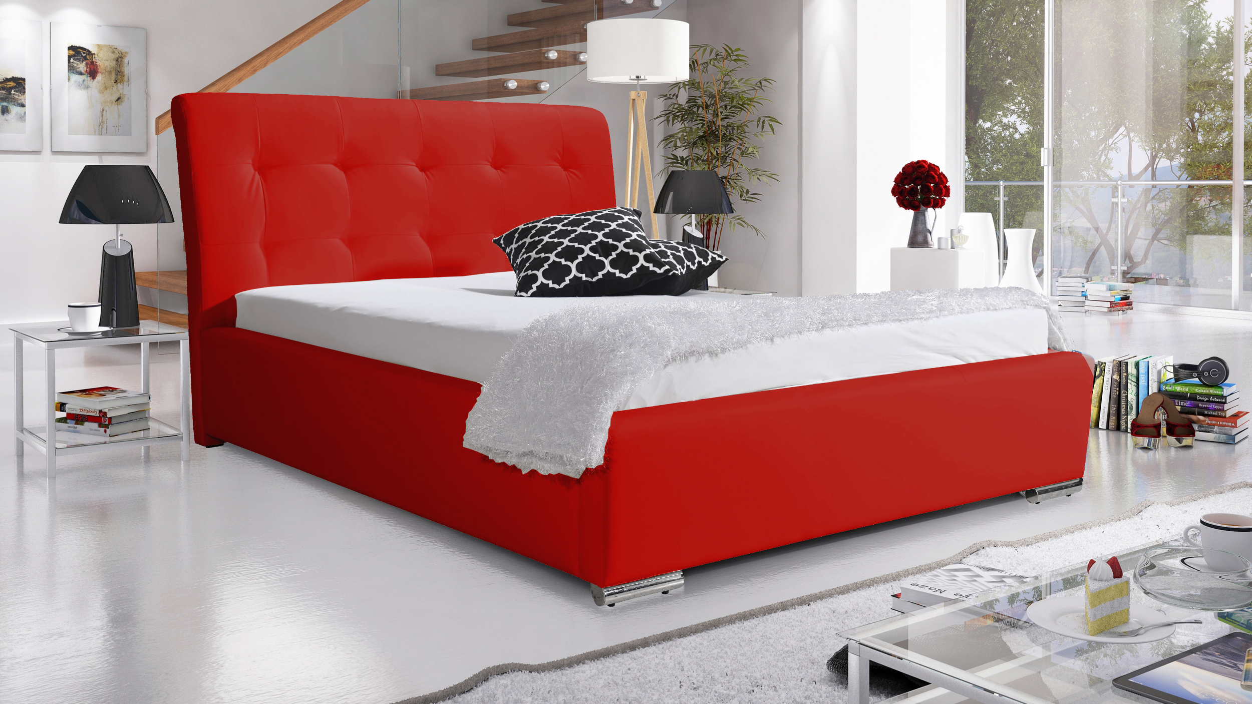 Eka Čalouněná postel Star - Eko-kůže 180x200 cm Barva látky Eko-kůže: Červená (10), Úložný prostor: Bez úložného prostoru