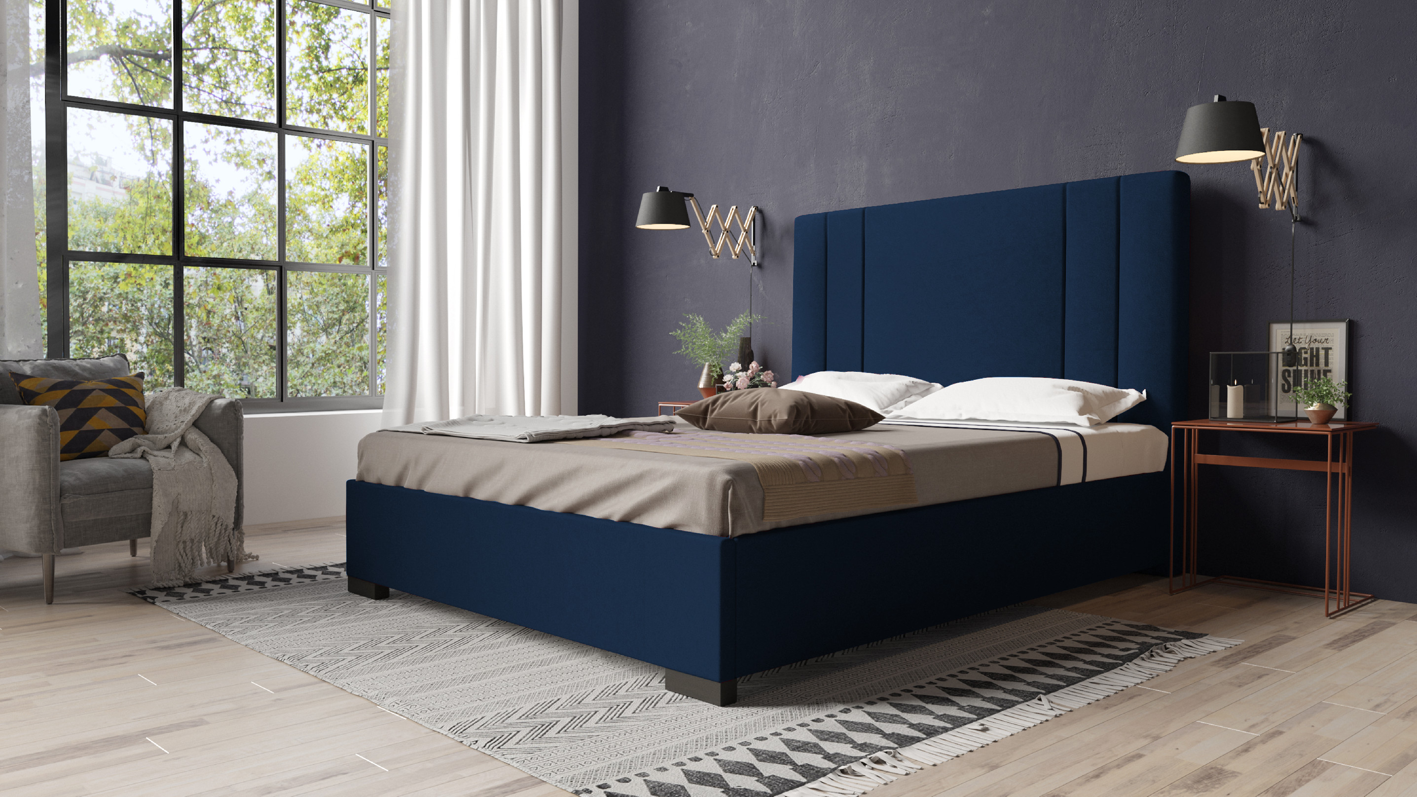 Levně Eka Čalouněná postel Berry - Riviera 90x200 cm Barva látky Riviera: Královská modrá (81), Úložný prostor: Bez úložného prostoru