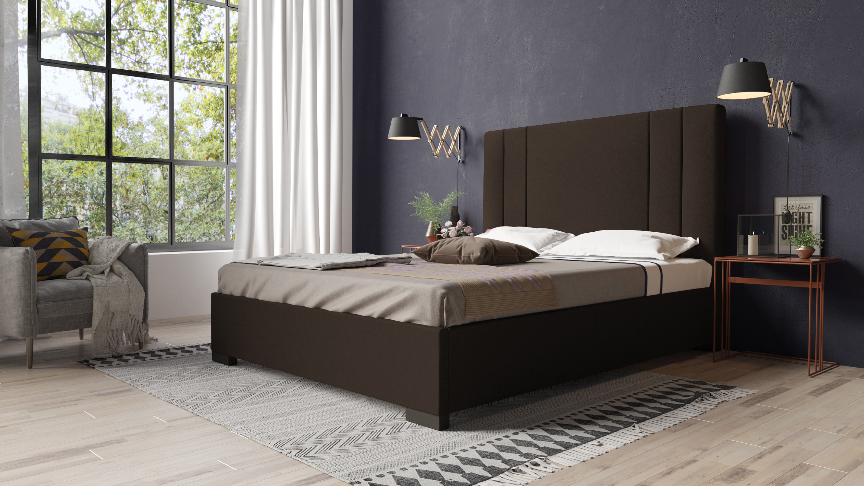 Eka Čalouněná postel Berry - Riviera 90x200 cm Barva látky Riviera: Hnědá (26), Úložný prostor: S kovovým rámem úložného prostoru