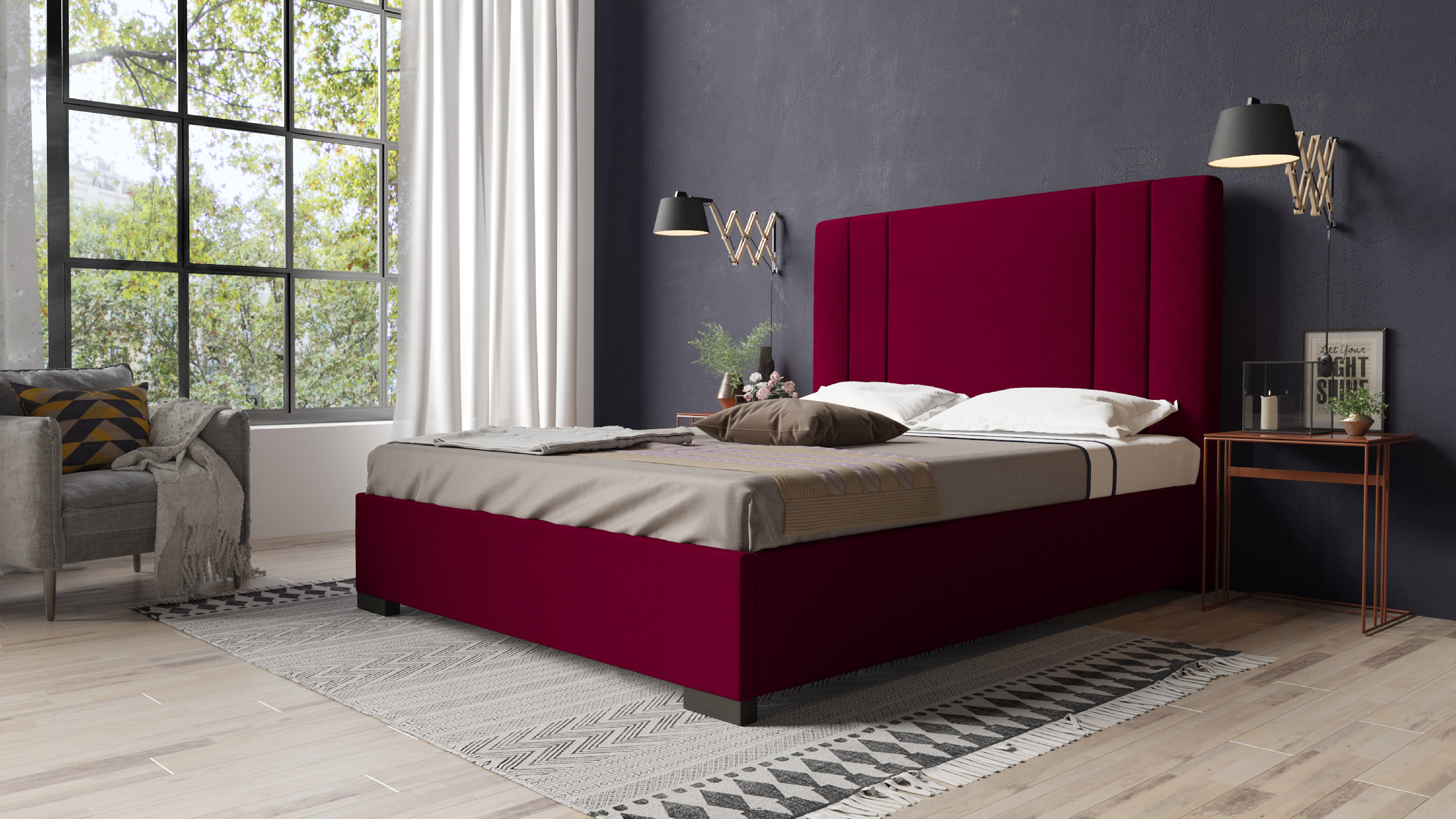 Levně Eka Čalouněná postel Berry - Riviera 120x200 cm Barva látky Riviera: Bordo červěná (59), Úložný prostor: Bez úložného prostoru