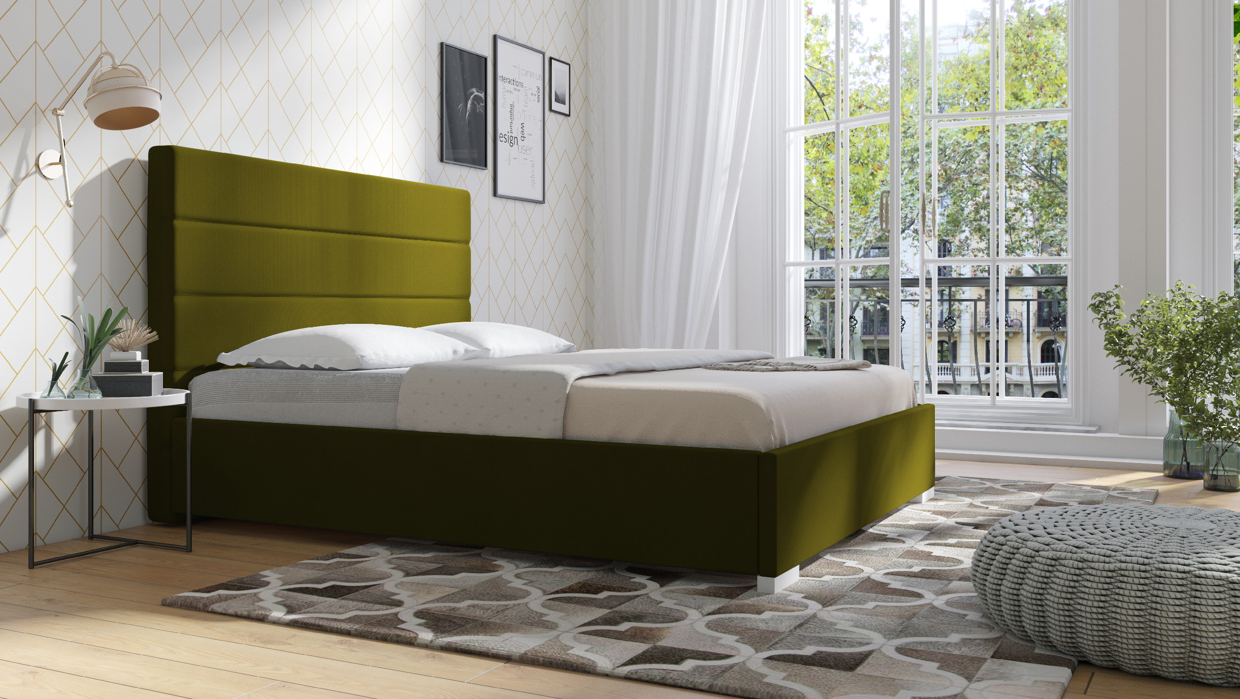 Levně Eka Čalouněná postel Coral - Kronos 160x200 cm Barva látky: Olivová (17), Úložný prostor: S kovovým rámem úložného prostoru