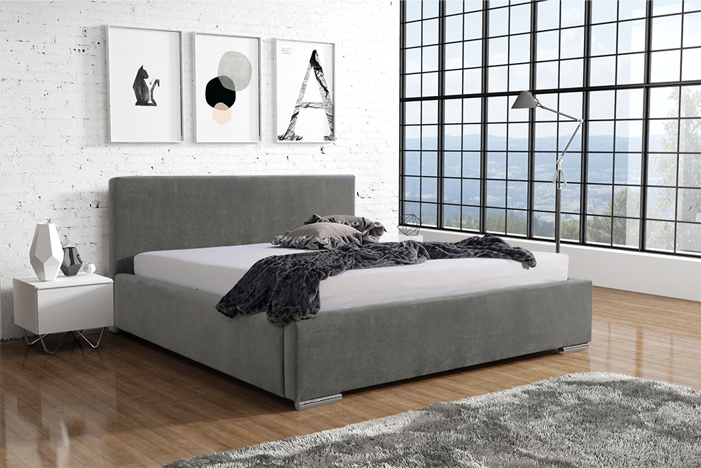 Eka Čalouněná postel Shadow 180x200 cm Barva látky Trinity: (2301) Krémová bíla, Úložný prostor: S kovovým rámem úložného prostoru