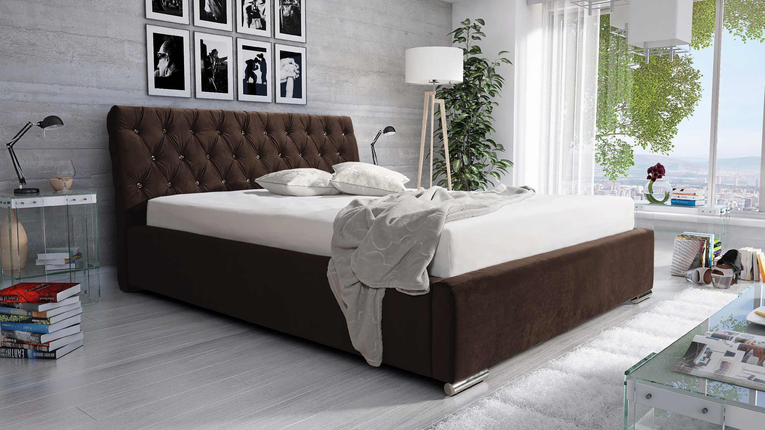 Levně Eka Čalouněná postel LUXURIOUS 90x200 cm Barva látky Trinity: (2308) Tmavá hnědá, Úložný prostor: S kovovým rámem úložného prostoru