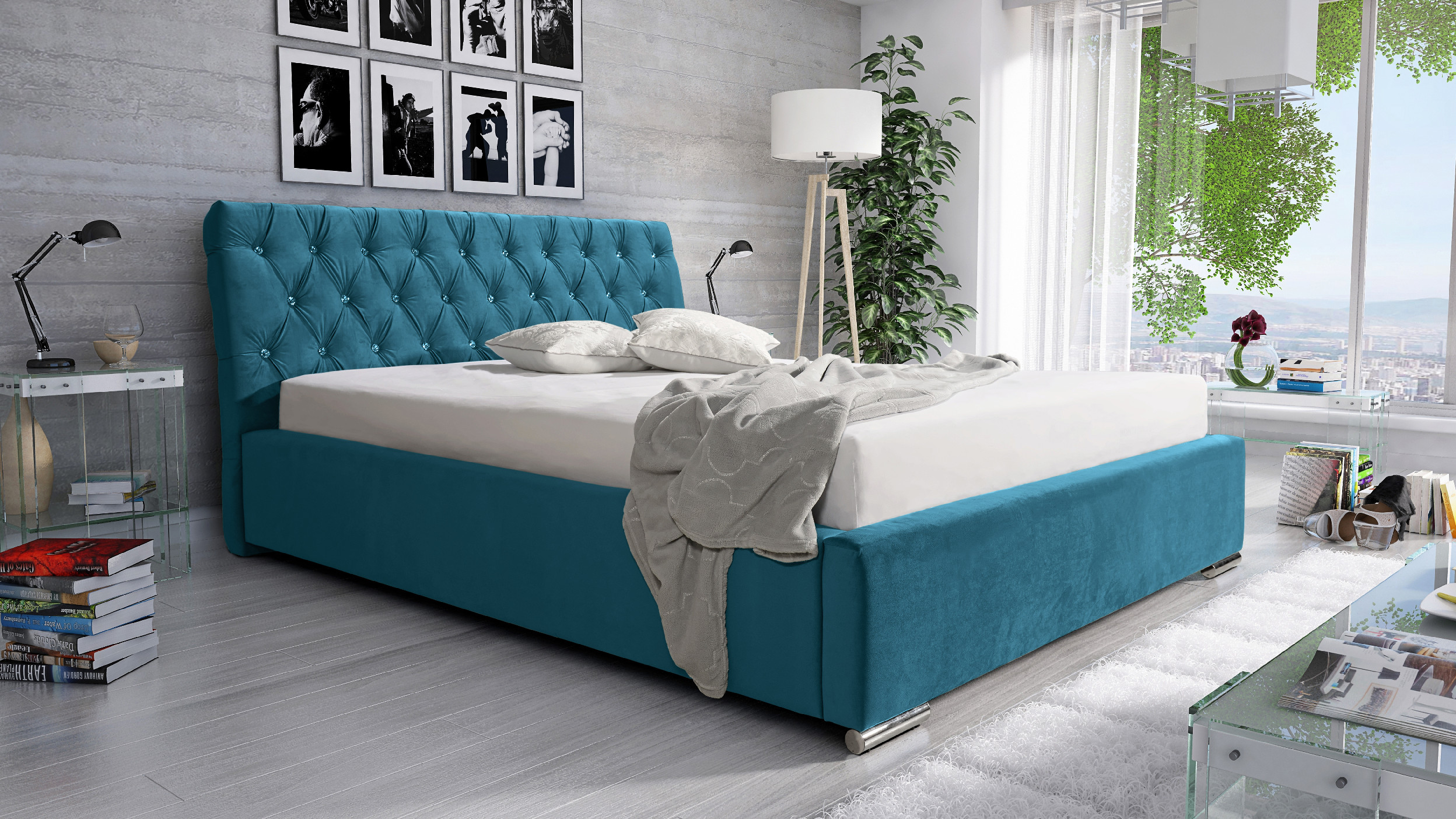 Eka Čalouněná postel LUXURIOUS 120x200 cm Barva látky Trinity: (2313) Modrá, Úložný prostor: Bez úložného prostoru