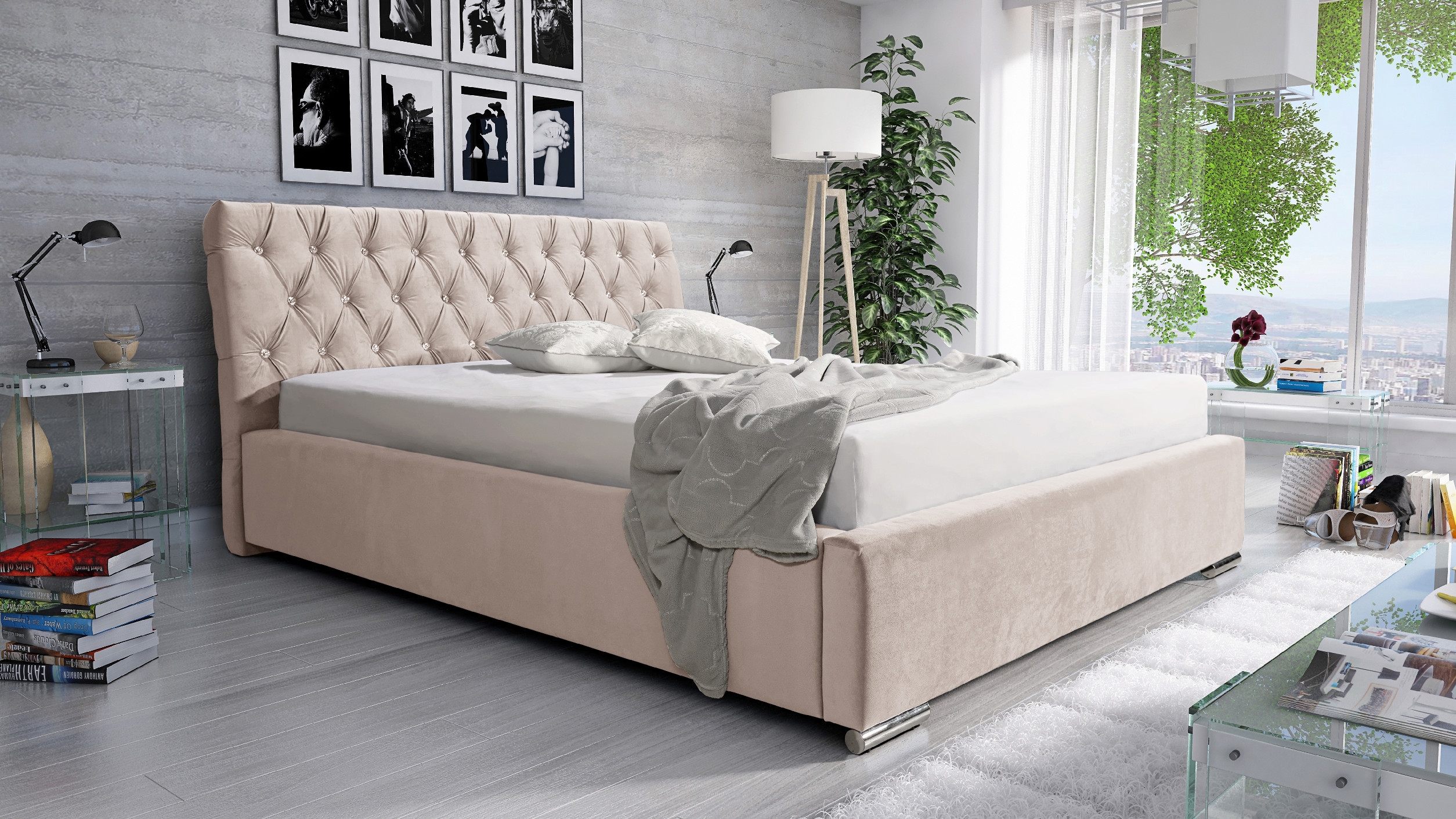 Eka Čalouněná postel Luxurious 120x200 cm Barva látky Trinity: (2301) Krémová bíla