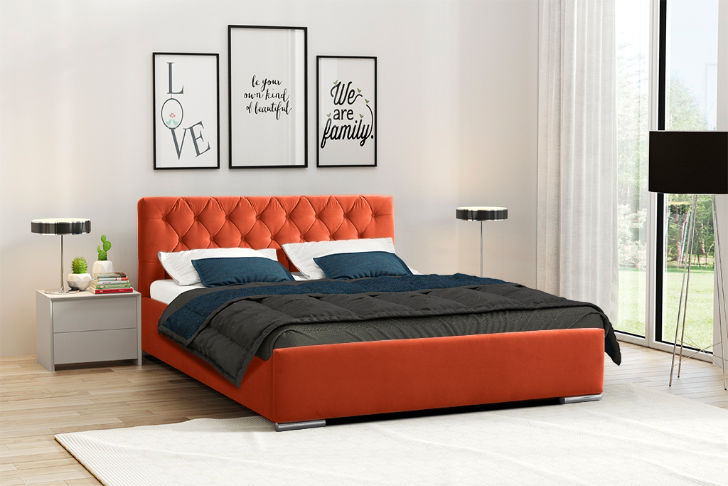 Eka Čalouněná postel ELEGANT 120x200 cm Barva látky Trinity: (2317) Oranžová, Úložný prostor: S kovovým rámem úložného prostoru