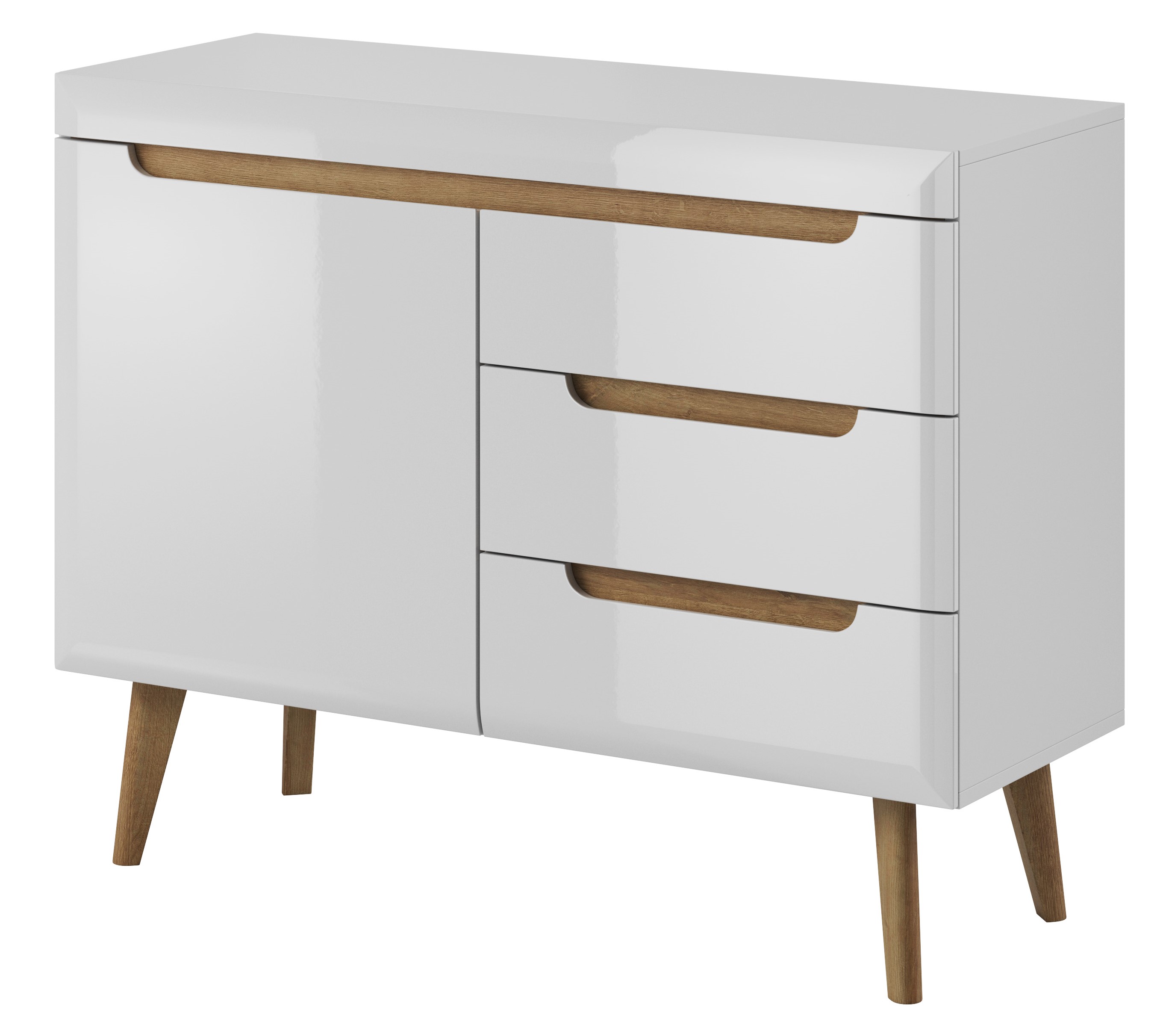 PSK Komoda NADIA, Bílá lesk/Dub Riviera 107 cm