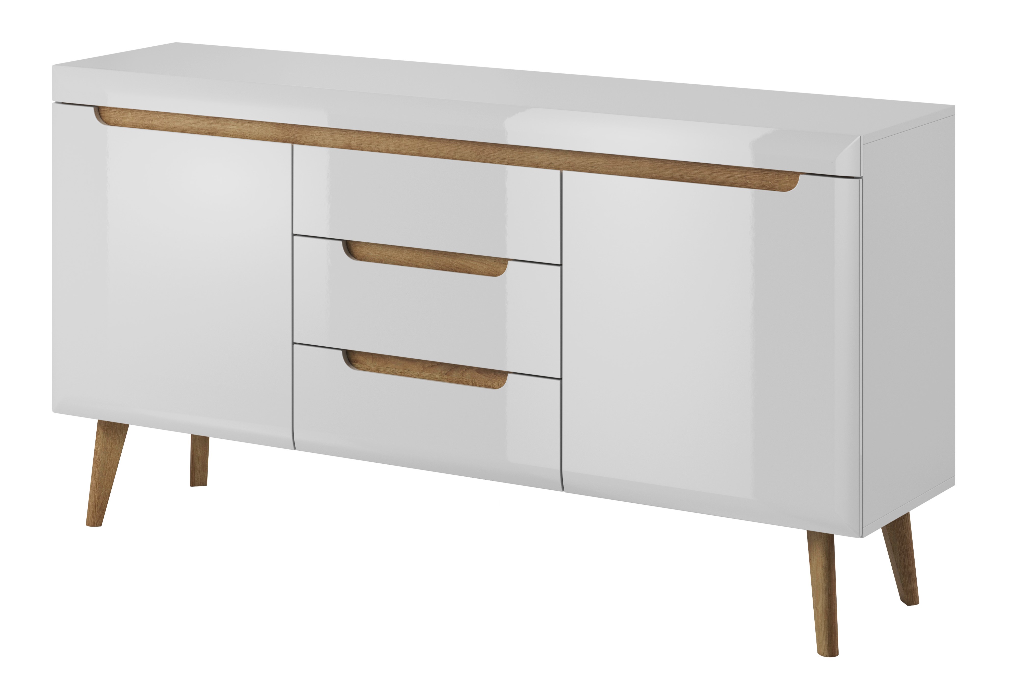 PSK Komoda NADIA, Bílá lesk/Dub Riviera 160 cm
