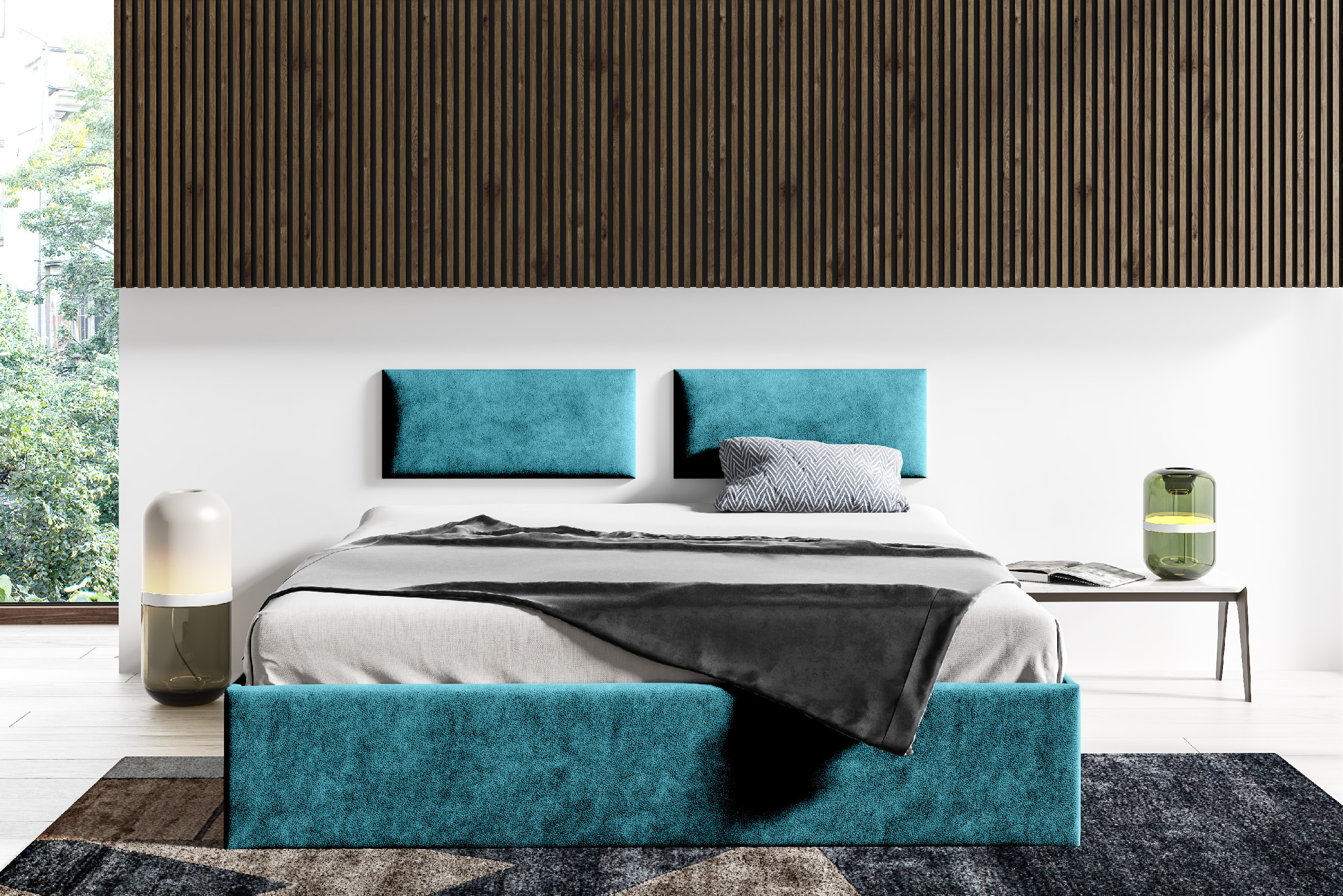 Levně Eka Čalouněná postel Lucy - 160x200 cm Barva látky Trinity: (2313) Modrá, Úložný prostor: Bez úložného prostoru