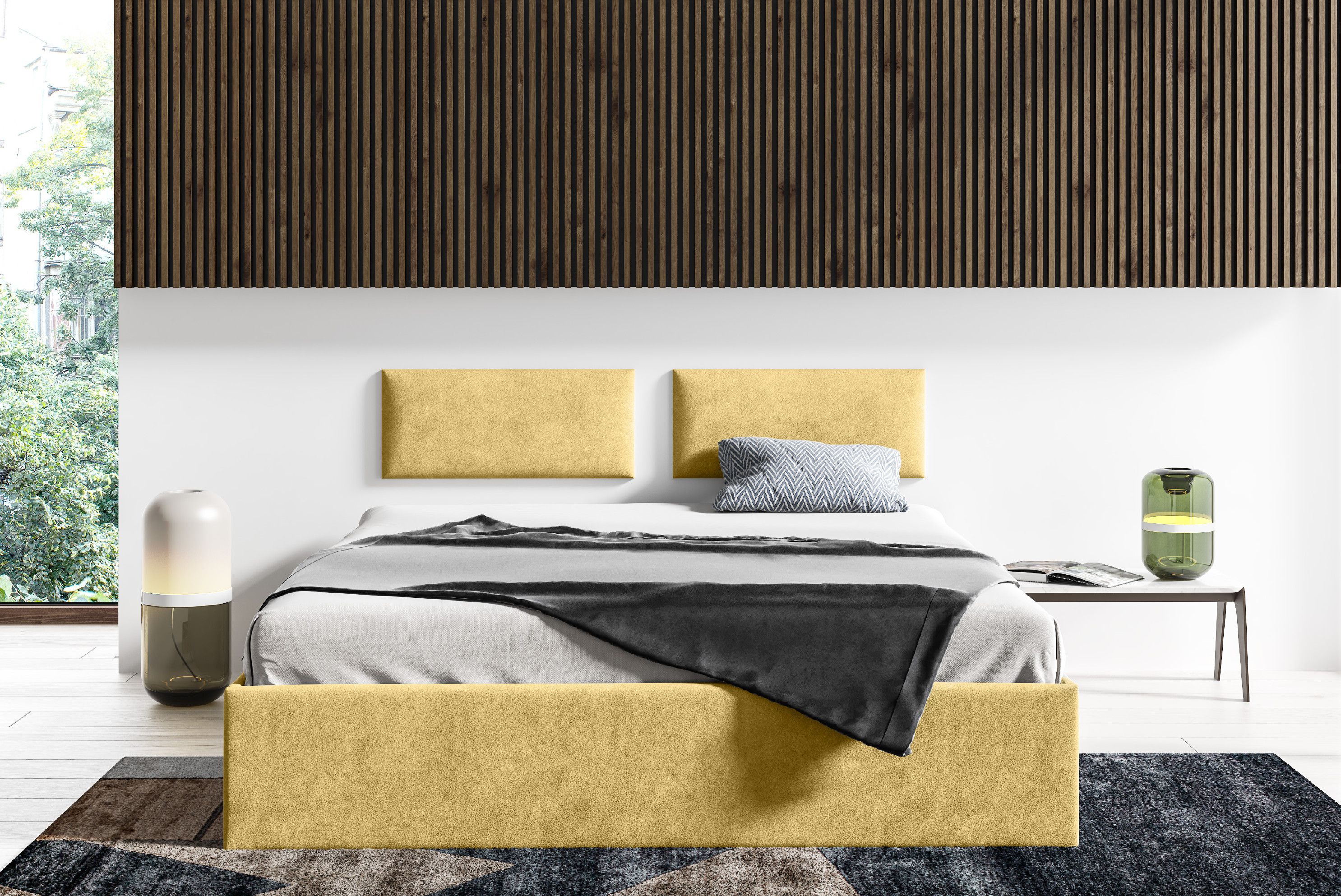 Levně Eka Čalouněná postel Lucy - 160x200 cm Barva látky Trinity: (2318) Žlutá, Úložný prostor: Bez úložného prostoru