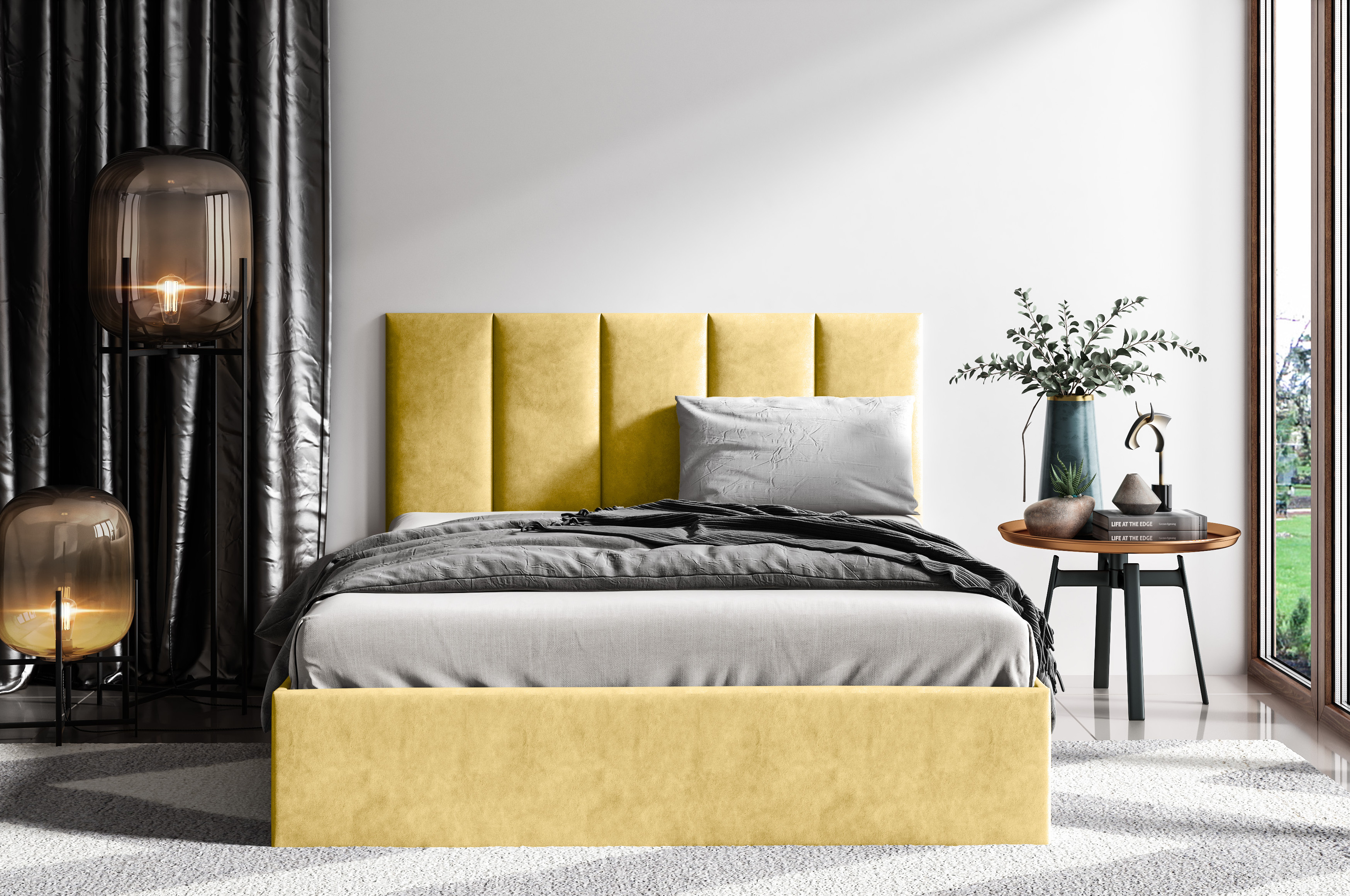 Levně Eka Čalouněná postel Lucy 1 - 140x200 cm Barva látky Trinity: (2318) Žlutá, Úložný prostor: Bez úložného prostoru