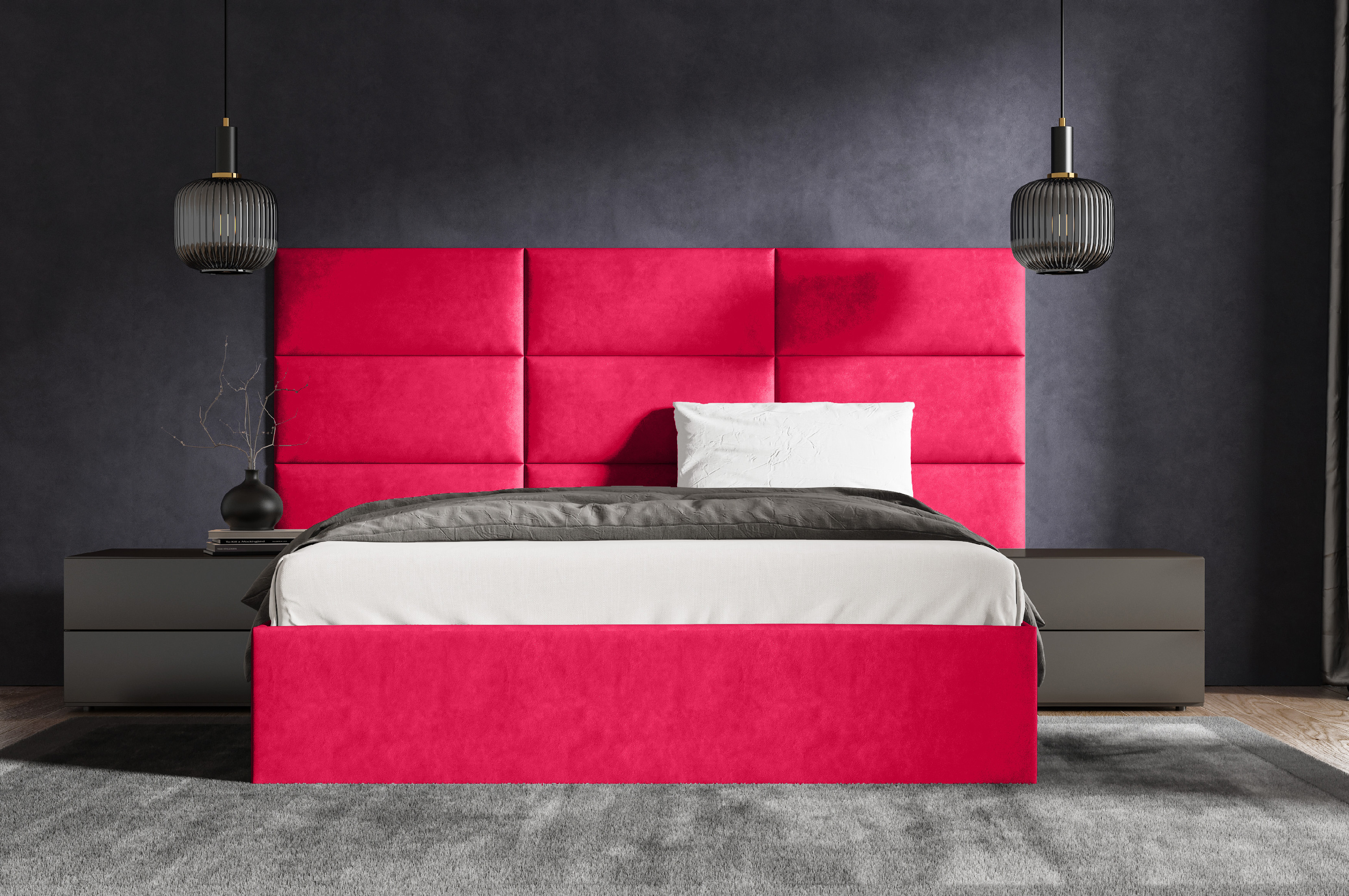 Eka Čalouněná postel Lucy 2 - 140x200 cm Barva látky Trinity: (2309) Červená, Úložný prostor: Bez úložného prostoru