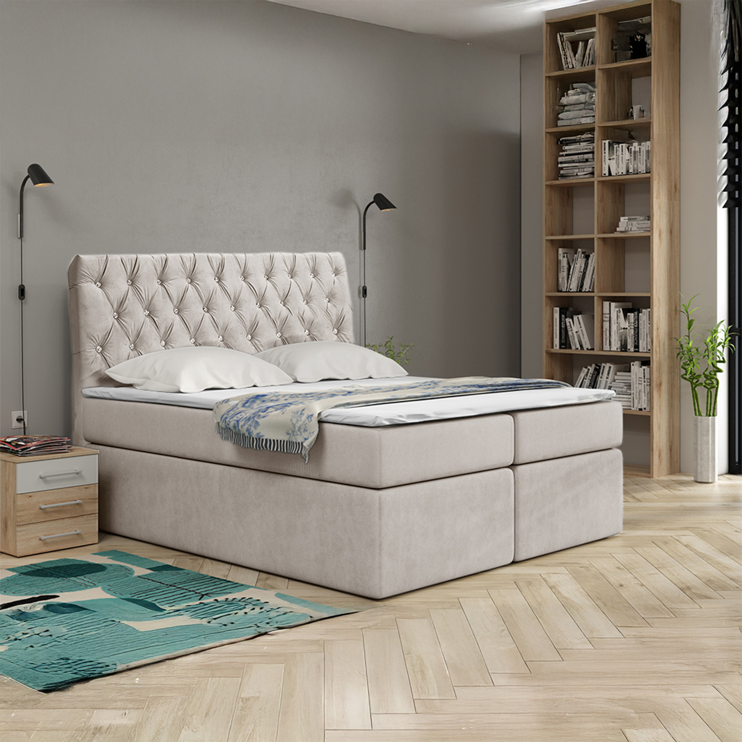 Eka Kontinentální čalouněná postel Luxurious - Cassablanca (90x200 cm) Barva látky Trinity: (2301) Krémová bíla