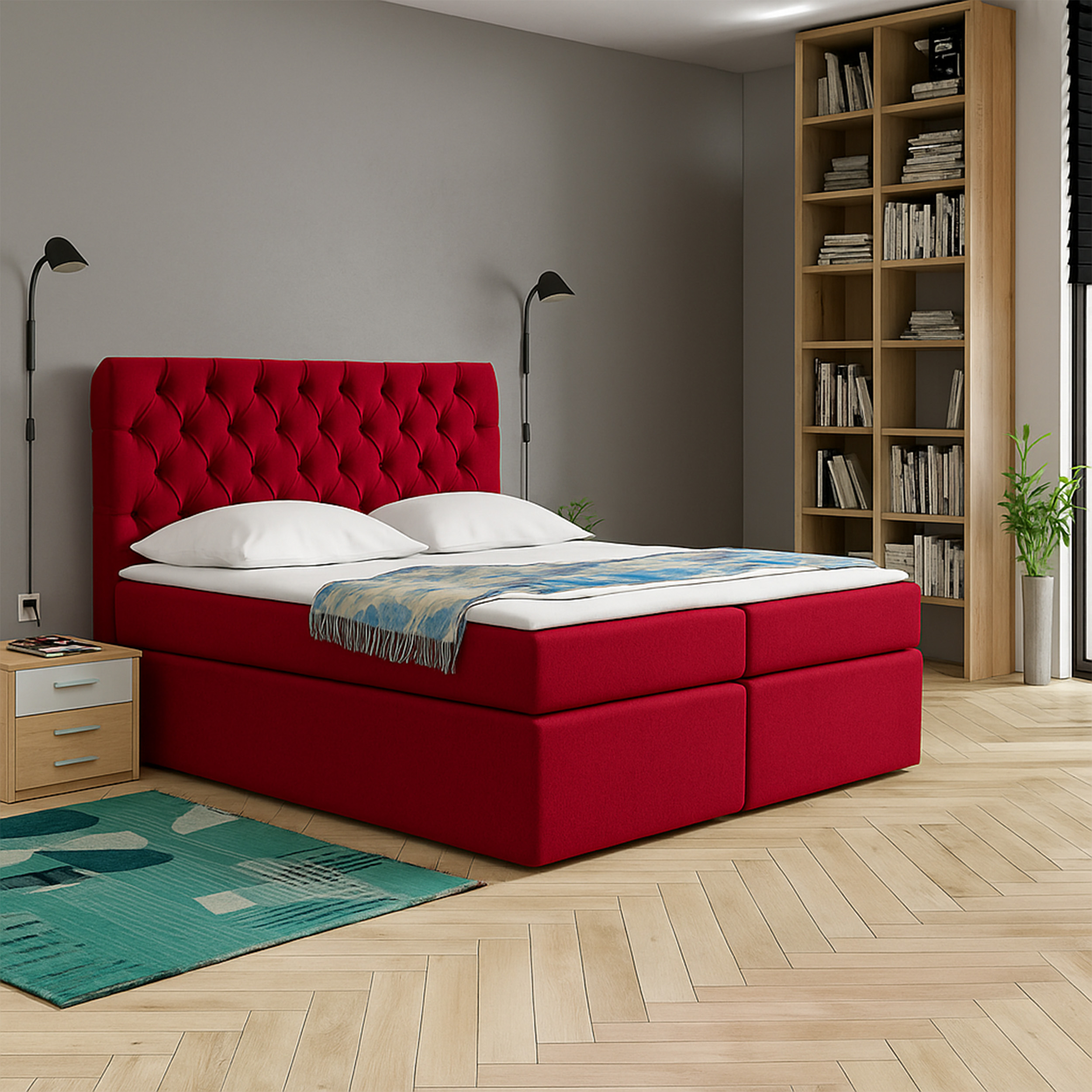 Eka Kontinentální čalouněná postel Luxurious - Cassablanca (140x200 cm) Barva látky Trinity: (2324) Rubínová